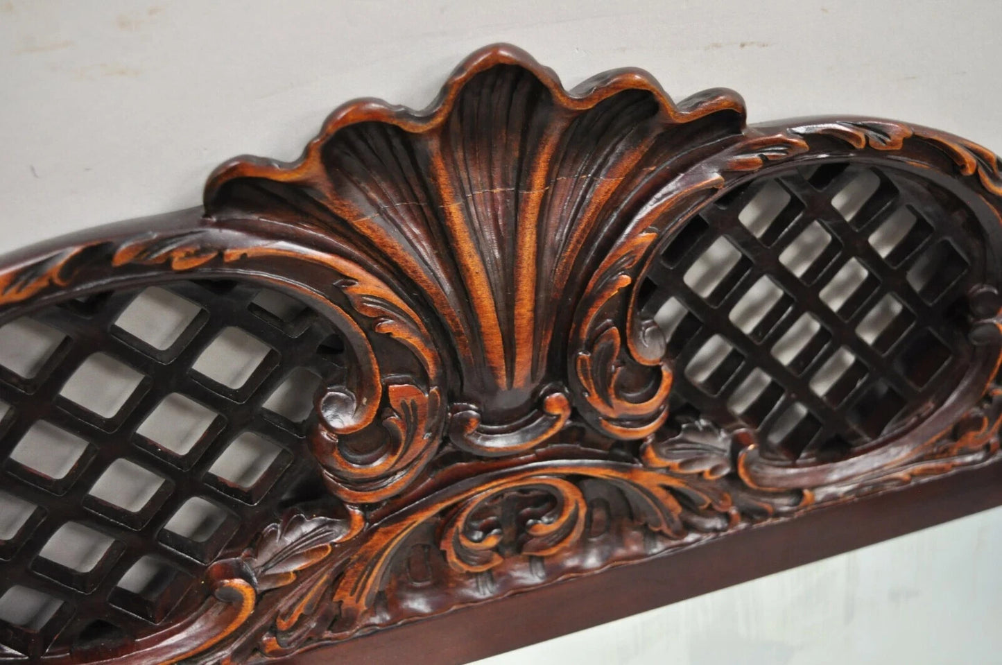 Antique Chinese Chippendale Style Fretwork Carved Mahogany Large Wall Mirror