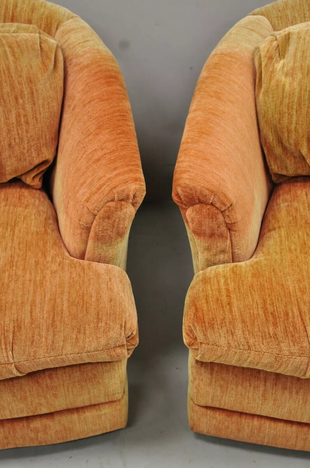 Mid Century Modern Orange Upholstered Swivel Lounge Club Chair by Flexsteel Pair