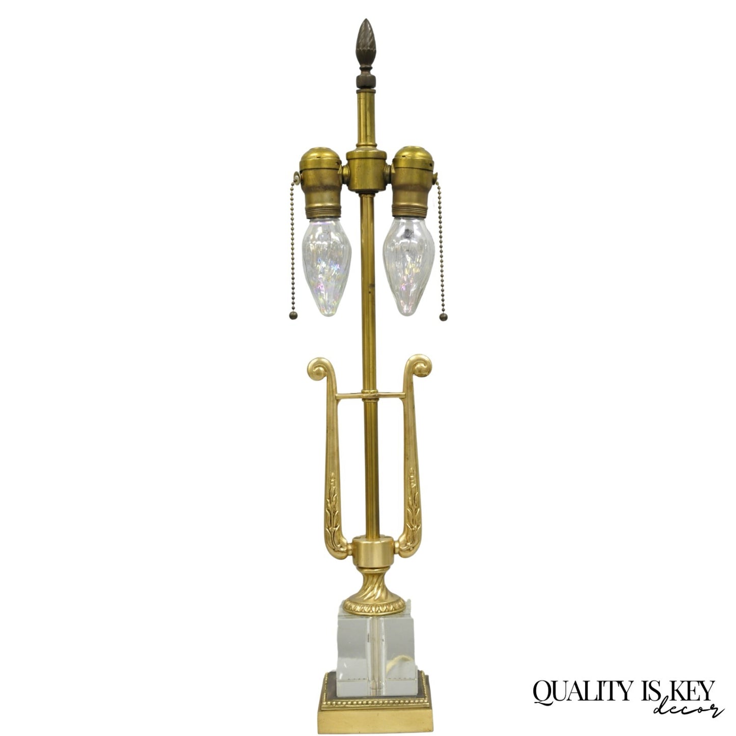 Antique French Empire Brass & Glass Classical Lyre Harp Small Boudoir Table Lamp