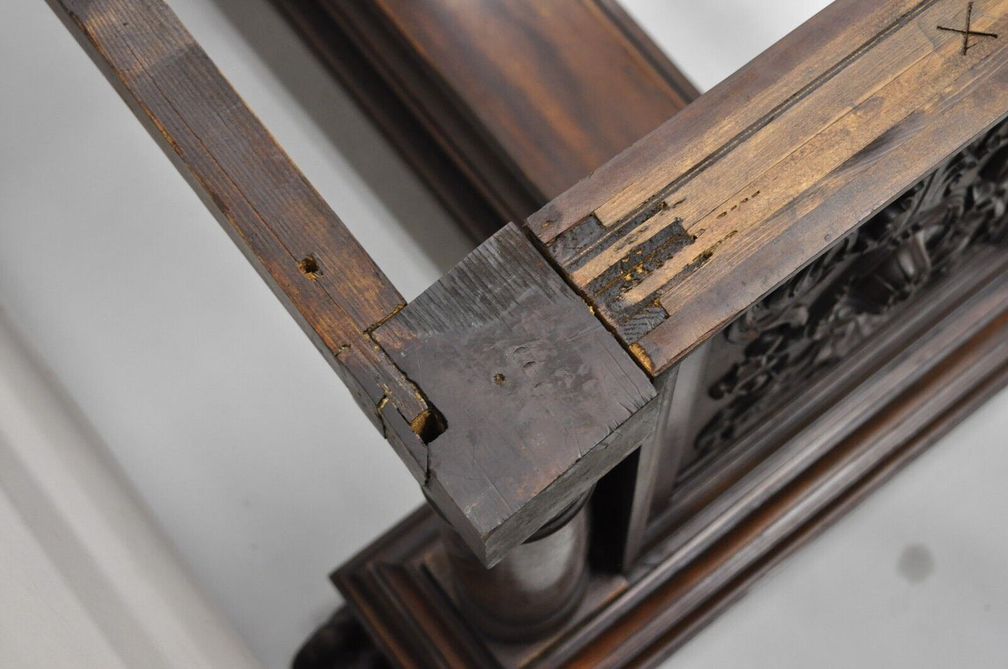 Antique Italian Renaissance Carved Walnut Hairy Paw Foot Desk Console Table Base