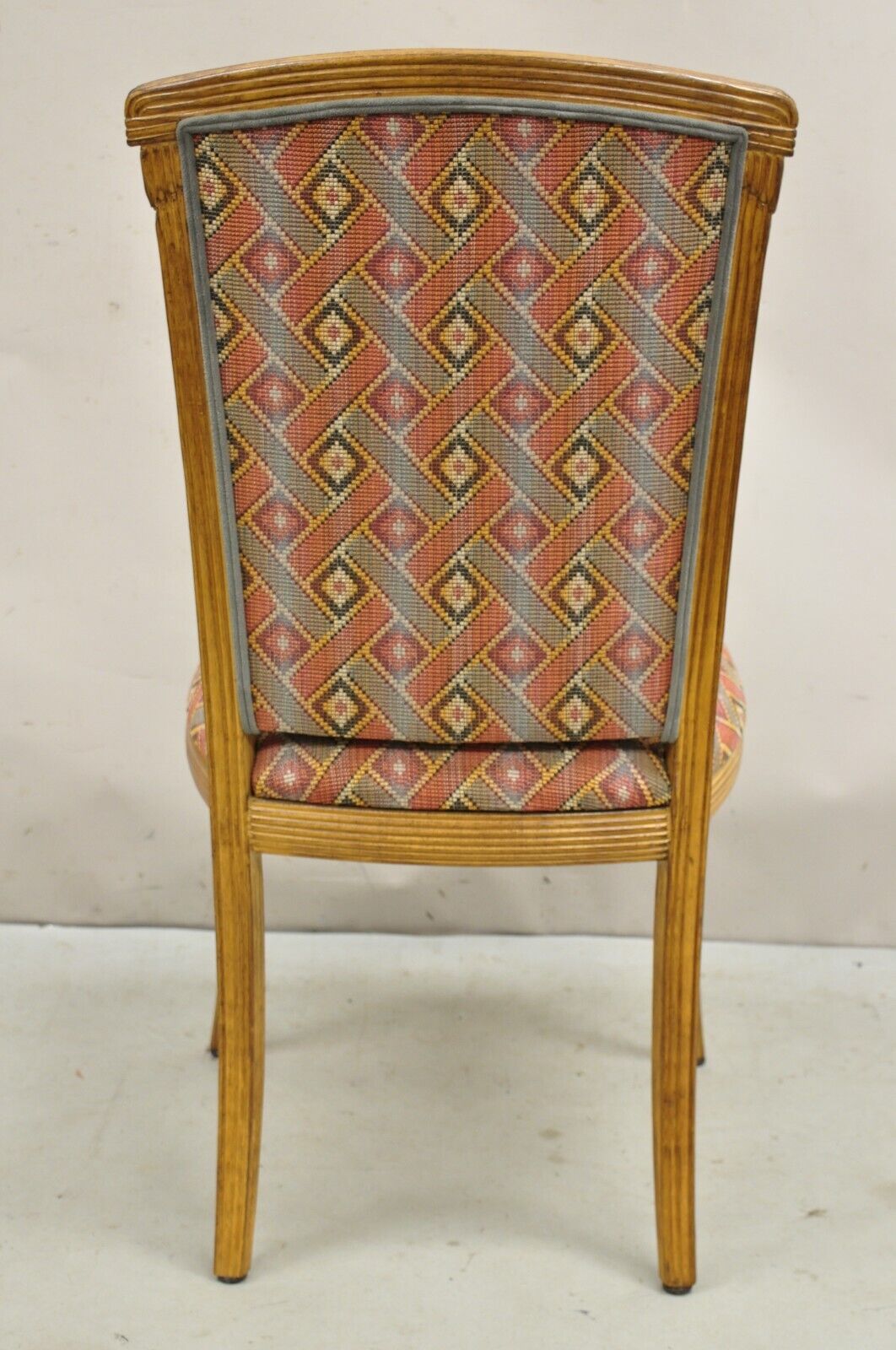 French Art Deco Style Carved Wood Red Upholstered Dining Side Chairs - Set of 6