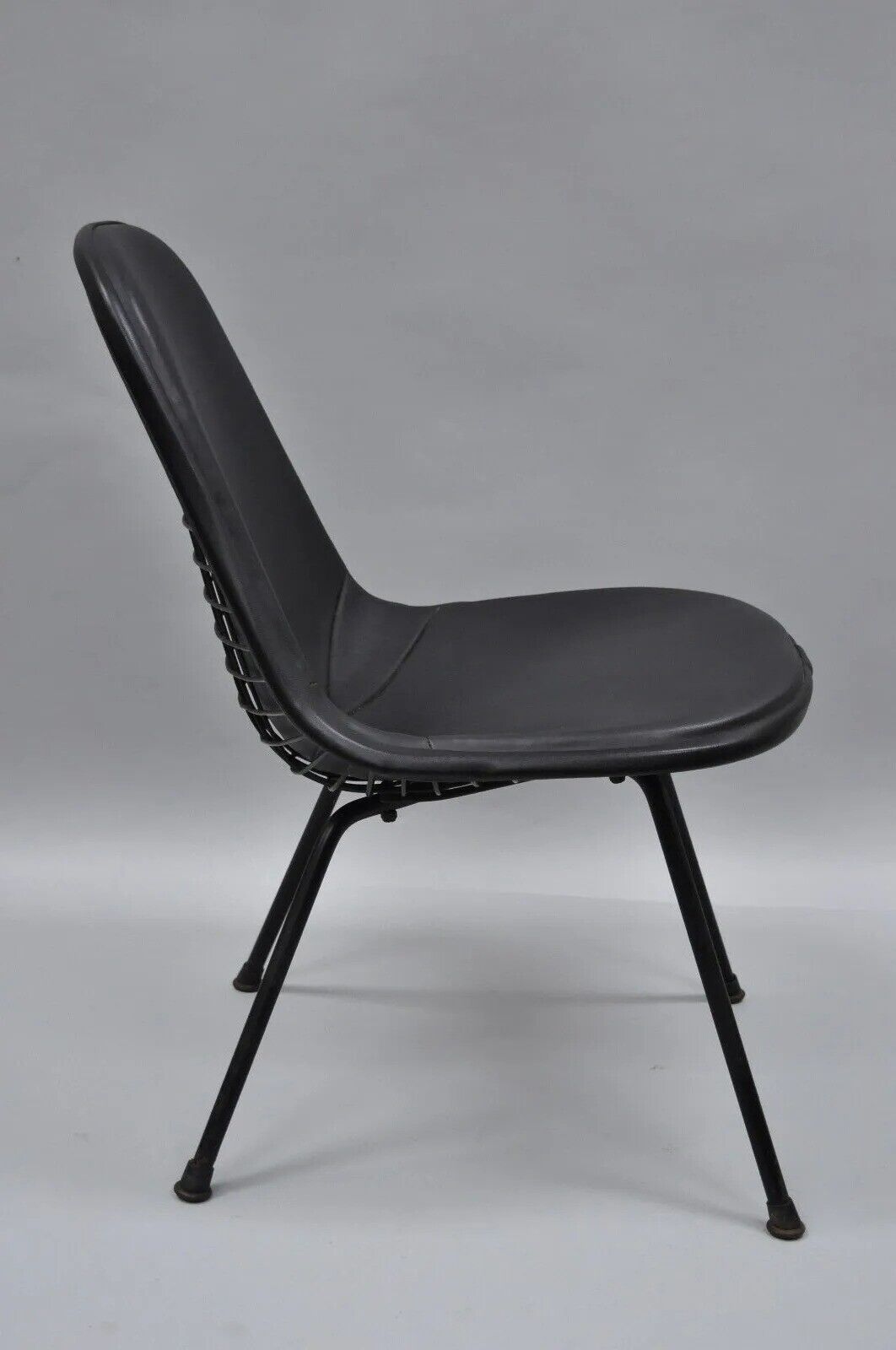 Vintage Herman Miller Eames DKX Black Upholstered Padded Vinyl Wire Frame Chair