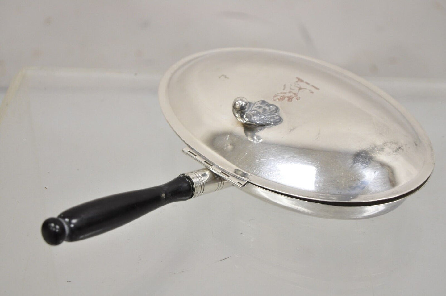 Vintage FB Rogers Silver Plated Silent Butler Crumb Catcher w/ Woodem Handle