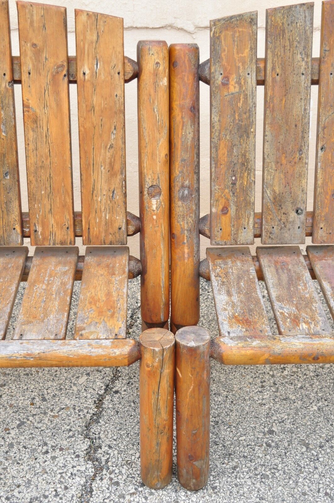 Log Cabin Primitive Adirondack Wooden Log Outdoor Bench Sofa Set - 2 Pcs