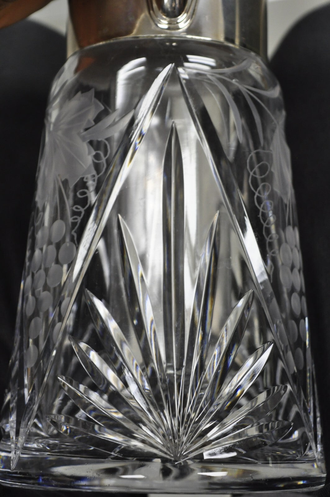 Antique Victorian German Silver Plated Cut Crystal Glass Lemonade Water Pitcher