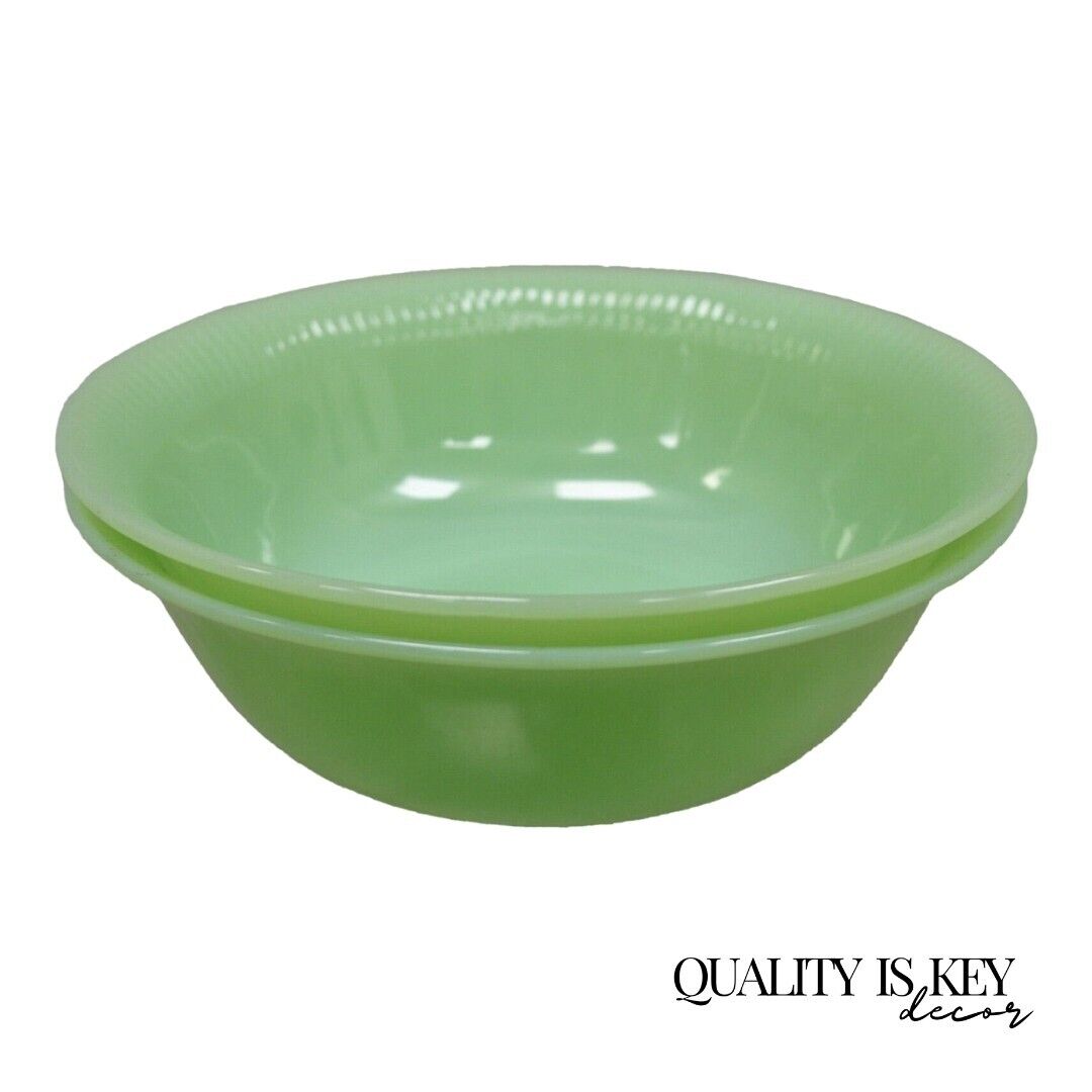 Vtg Fire King Oven Ware Green Jadeite Ribbed Jane Ray 8.25" Serving Bowl - 2 Pcs