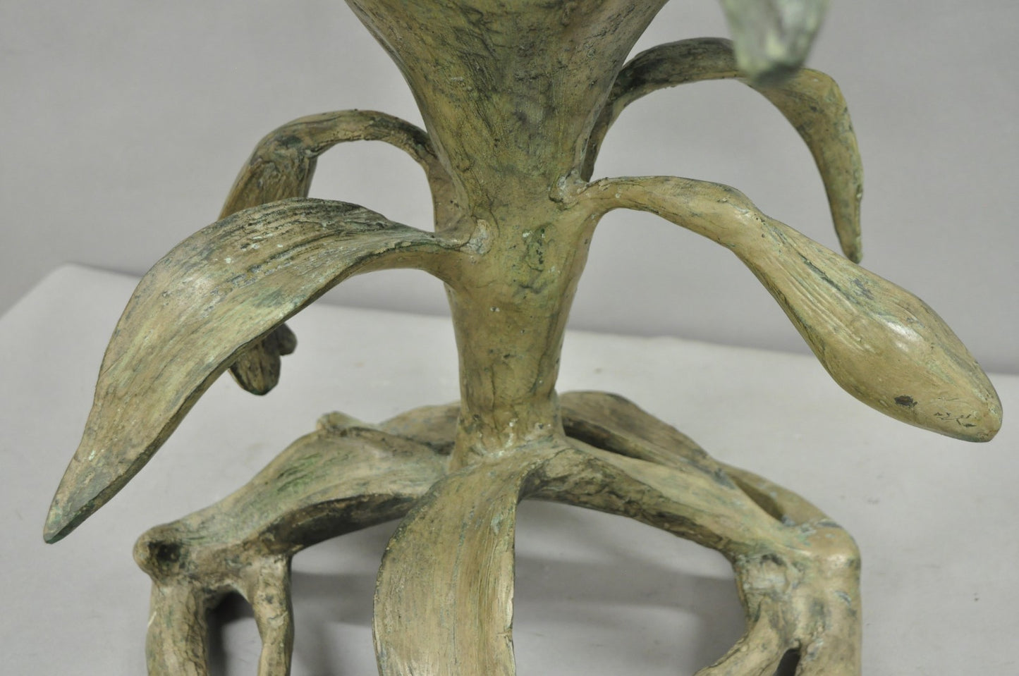Vintage Arthur Court Green Verdigris Gilt Bronze & Glass Lily Flower Side Table