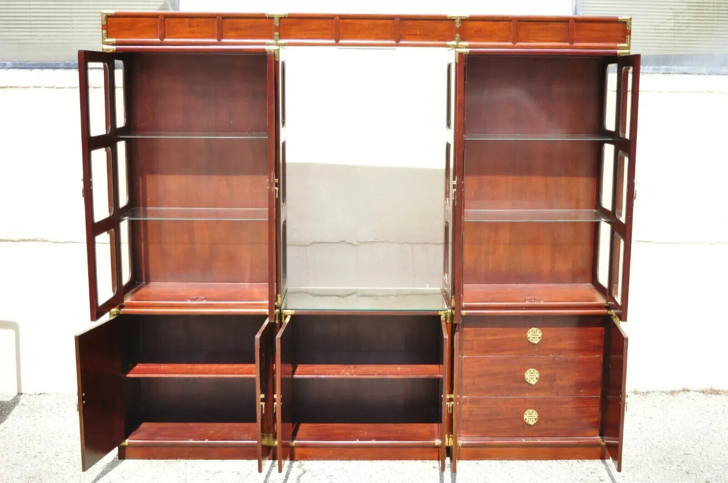 Vintage Chinese Mother of Pearl Hardwood China Cabinet Curio Display Wall Unit