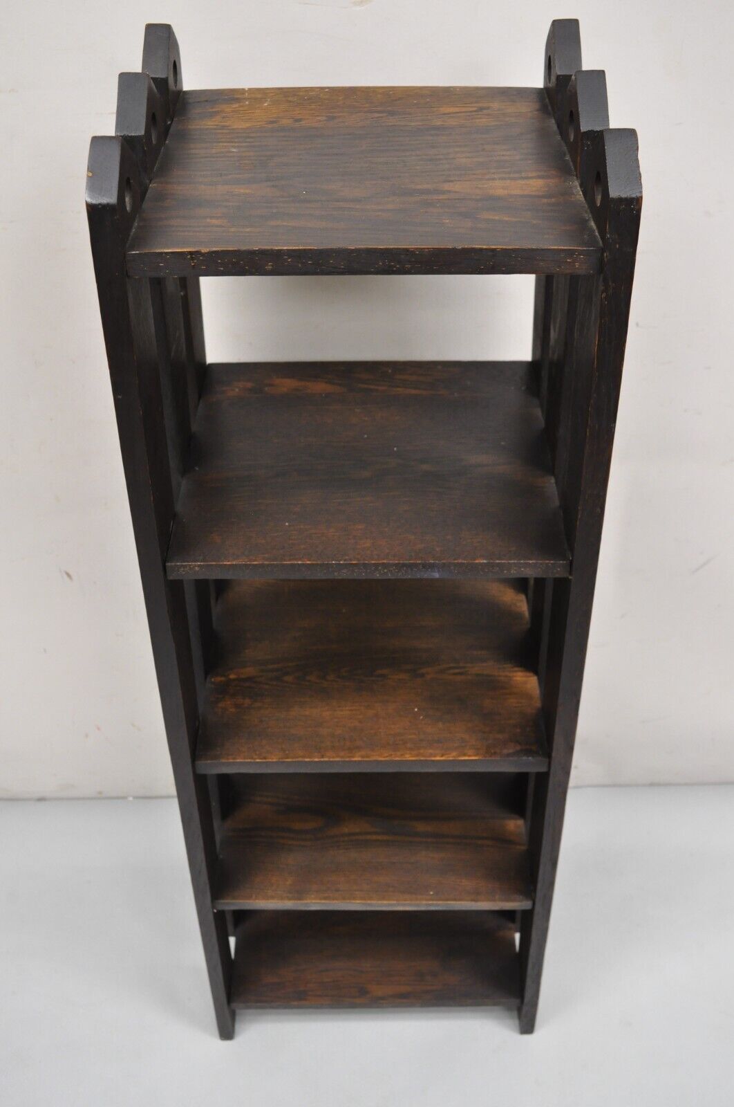 Antique Gunlocke Mission Oak Arts & Crafts 5 Tier Slatted Narrow Open Bookcase
