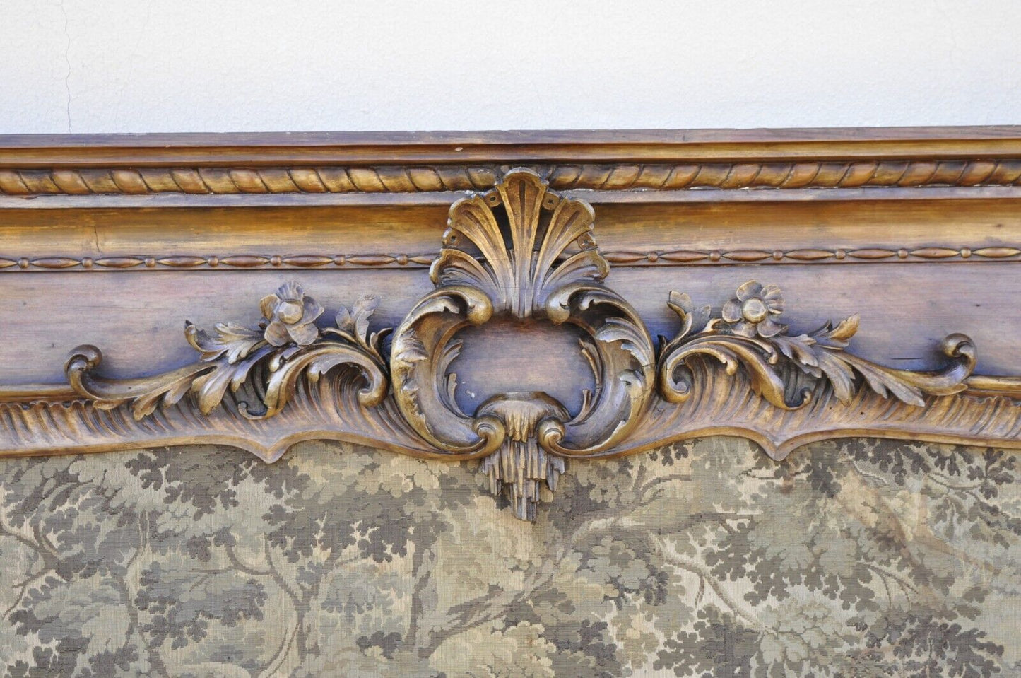 Antique French Louis XV Style Large Overmantle Trumeau Mirror with Tapestry