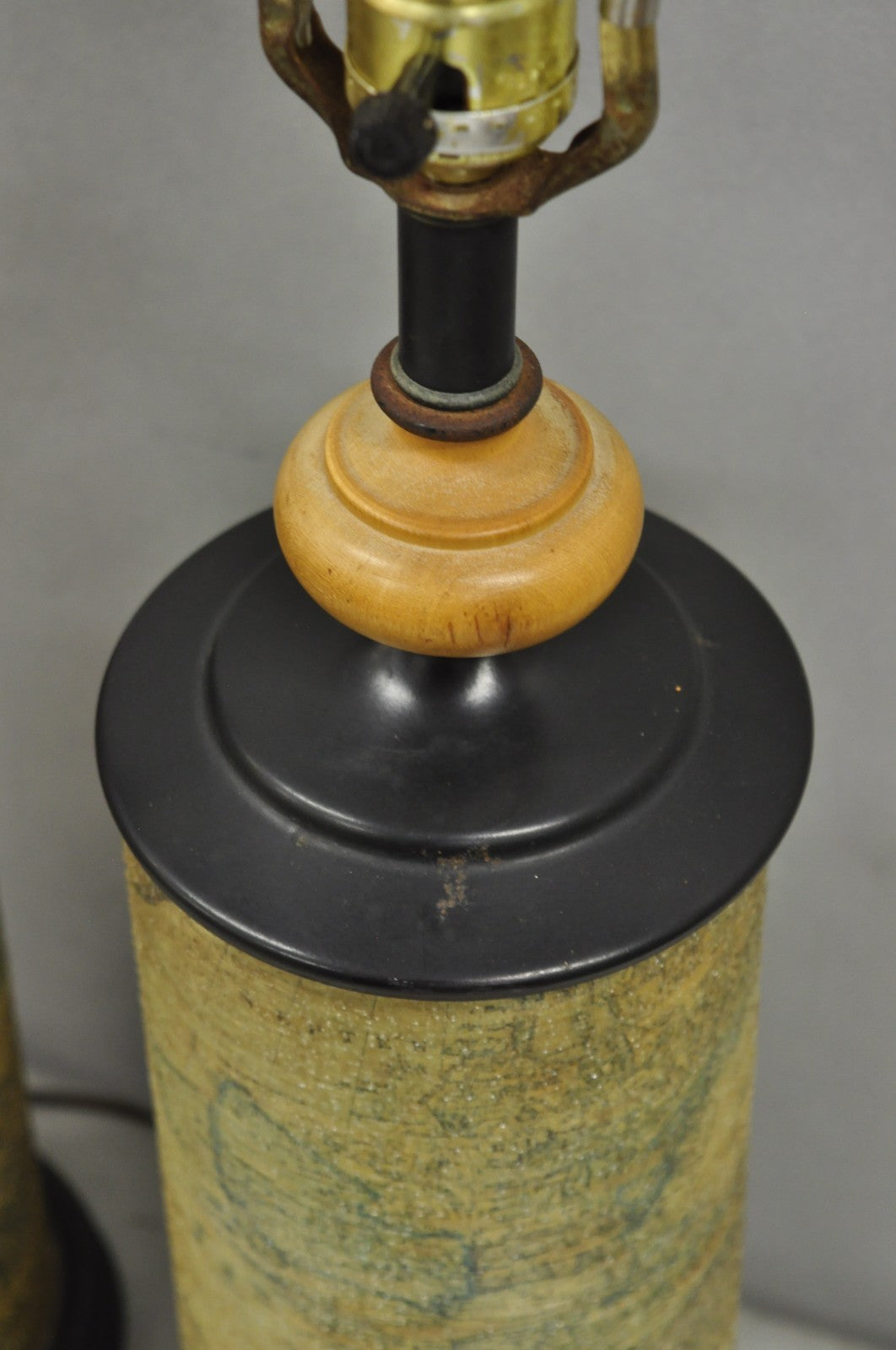 Vintage Regency Style European Old World Map Wrapped Cylinder Table Lamps - Pair