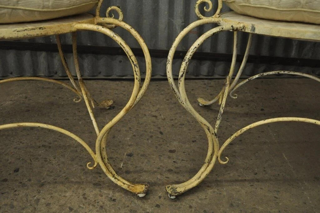 Vintage French Country Wrought Iron Lattice Scrolling Arm Chairs (B) - Pair