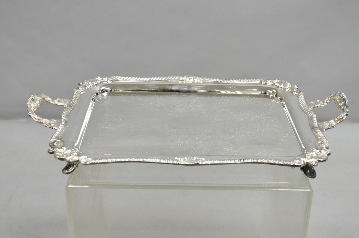 Vintage Sheridan Victorian Silver Plated Ornate Bar Serving Platter Tray