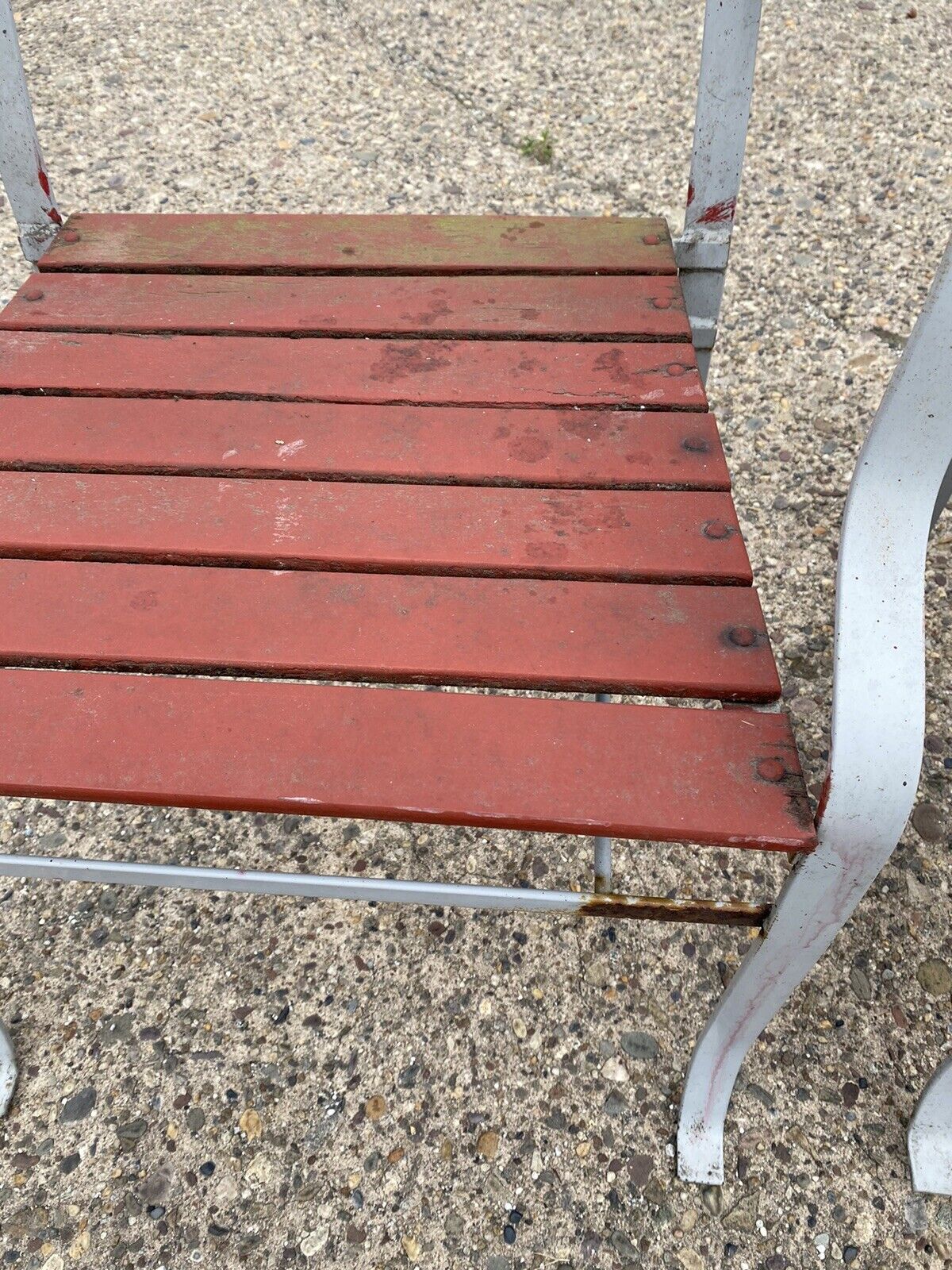 Vintage Wrought Iron and Wood Slat French Style Garden Outdoor Chairs - a Pair