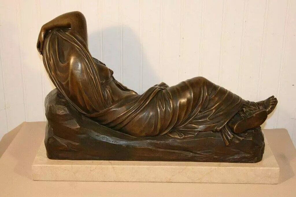 19th C. Georges Bareau French Bronze Marble Sleeping Ariadne Statue Sculpture