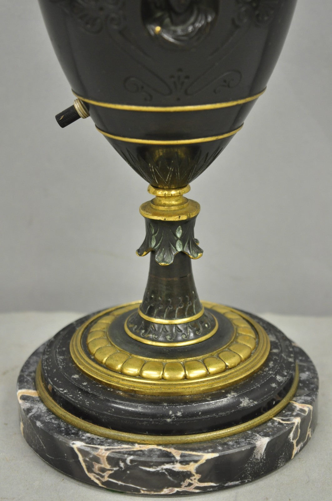 Antique French Neoclassical Patinated & Gilt Bronze Figural Ewer Urn Table Lamp