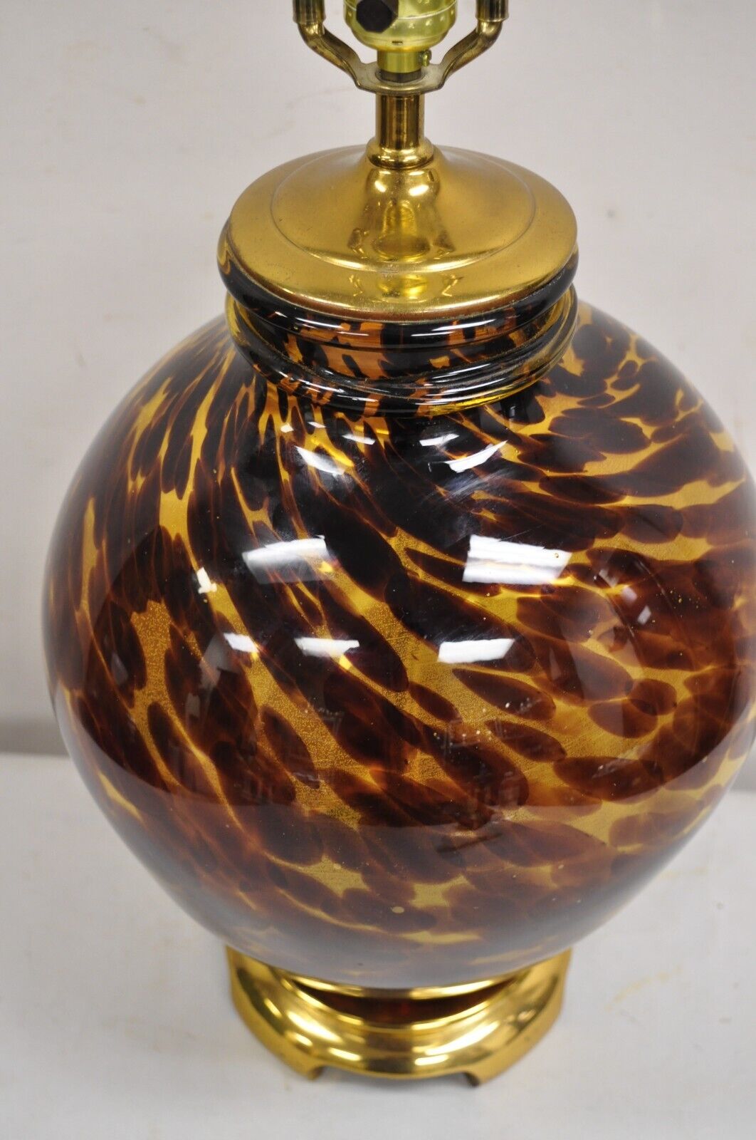 Vintage Chinoiserie Hollywood Regency Tortoise Shell Blown Glass Table Lamp
