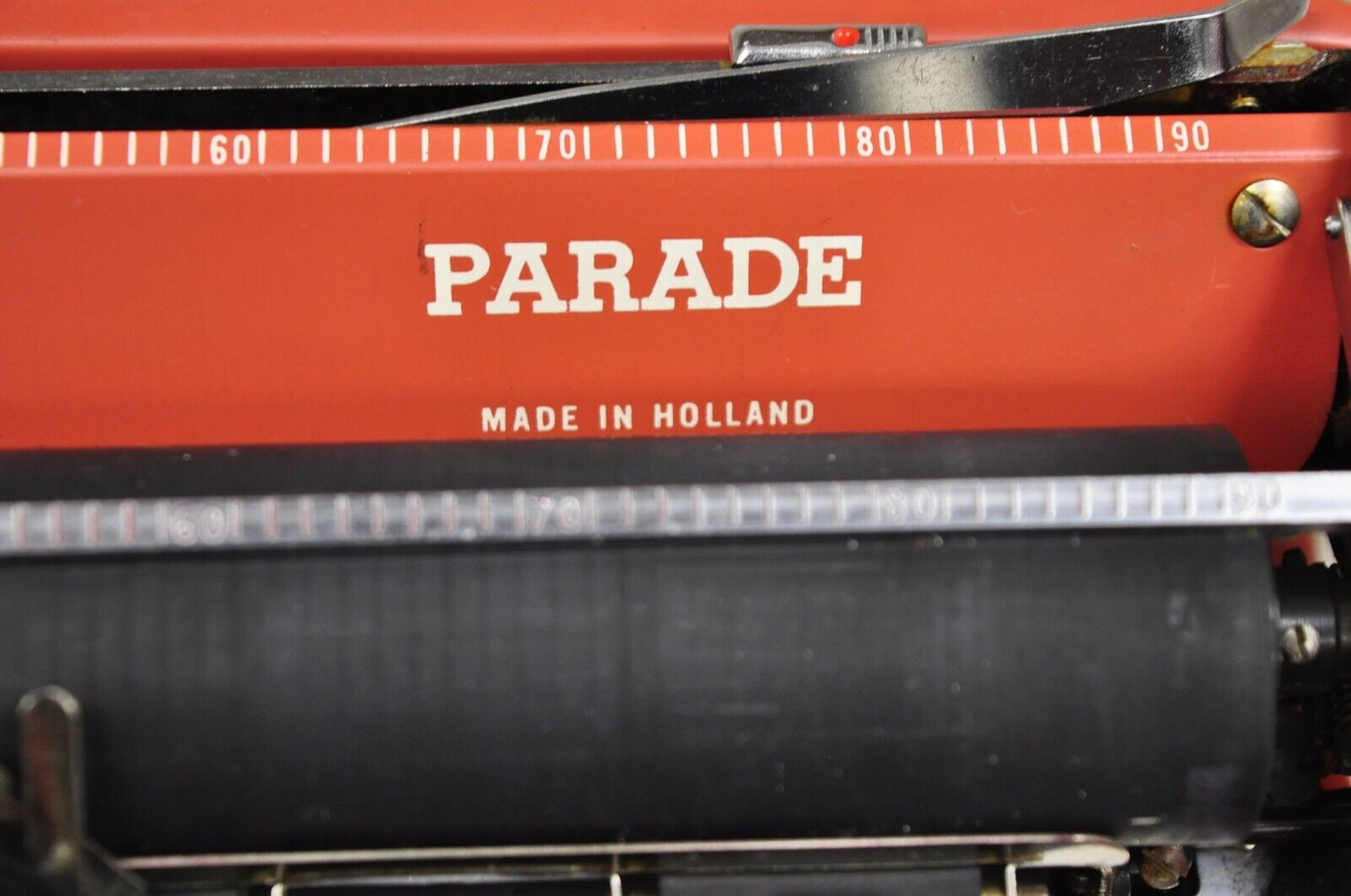 Vintage Royal Holland Parade Coral Red Mid Century Modern Typewriter in Case