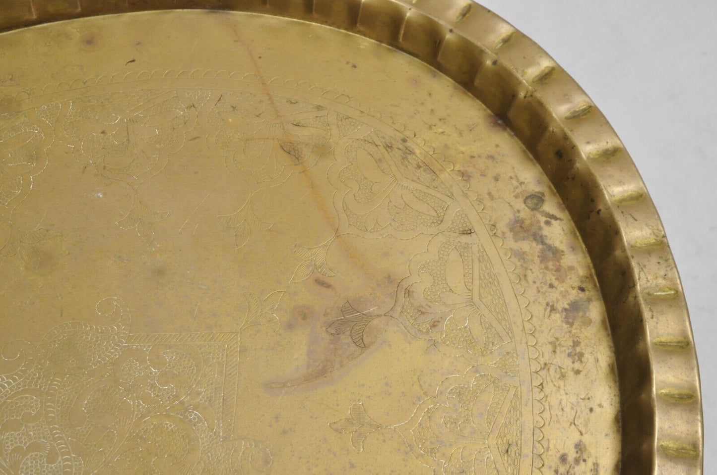 Vintage Moroccan Middle Eastern Solid Brass Large Oval Engraved 42" Tray Top