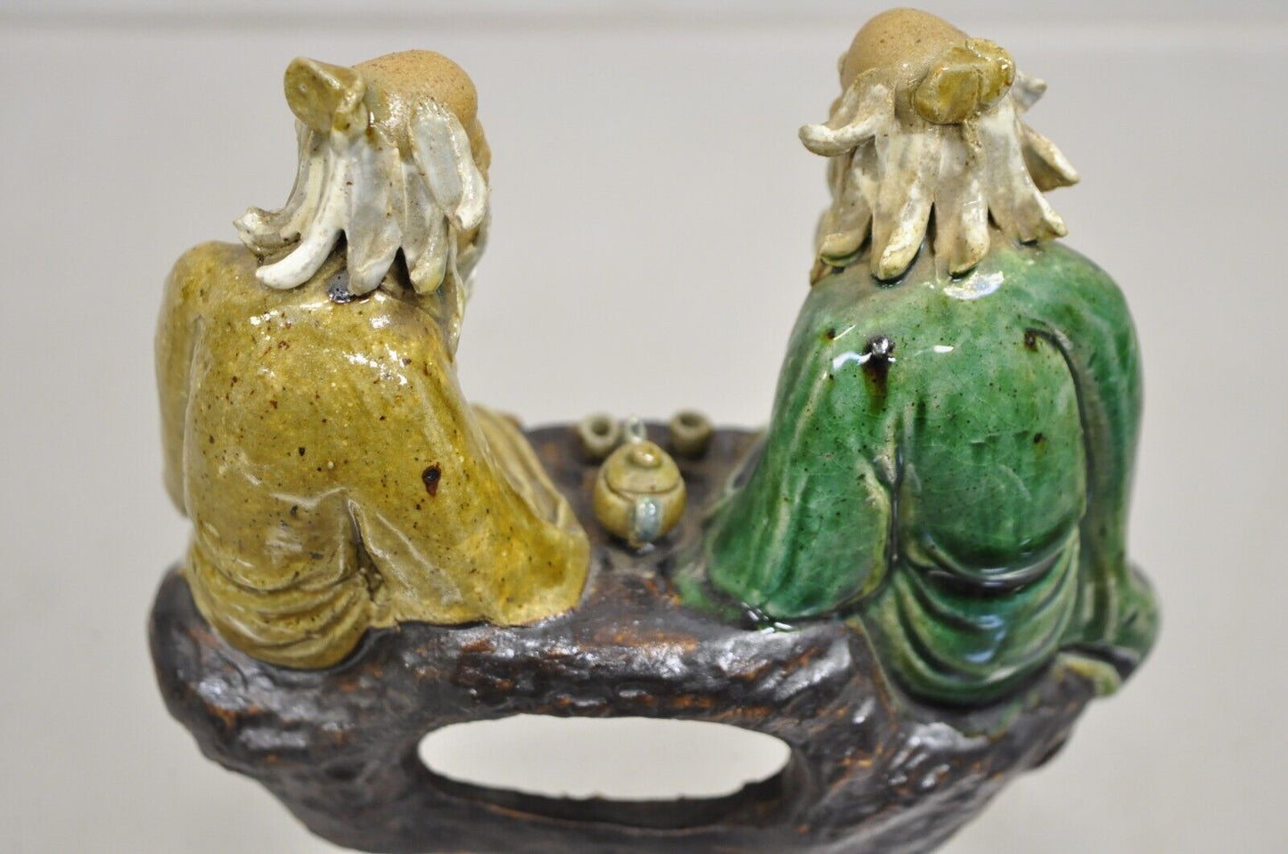 Vintage Chinese Pottery Mudmen Playing Board Game Small Figurine Mud Man