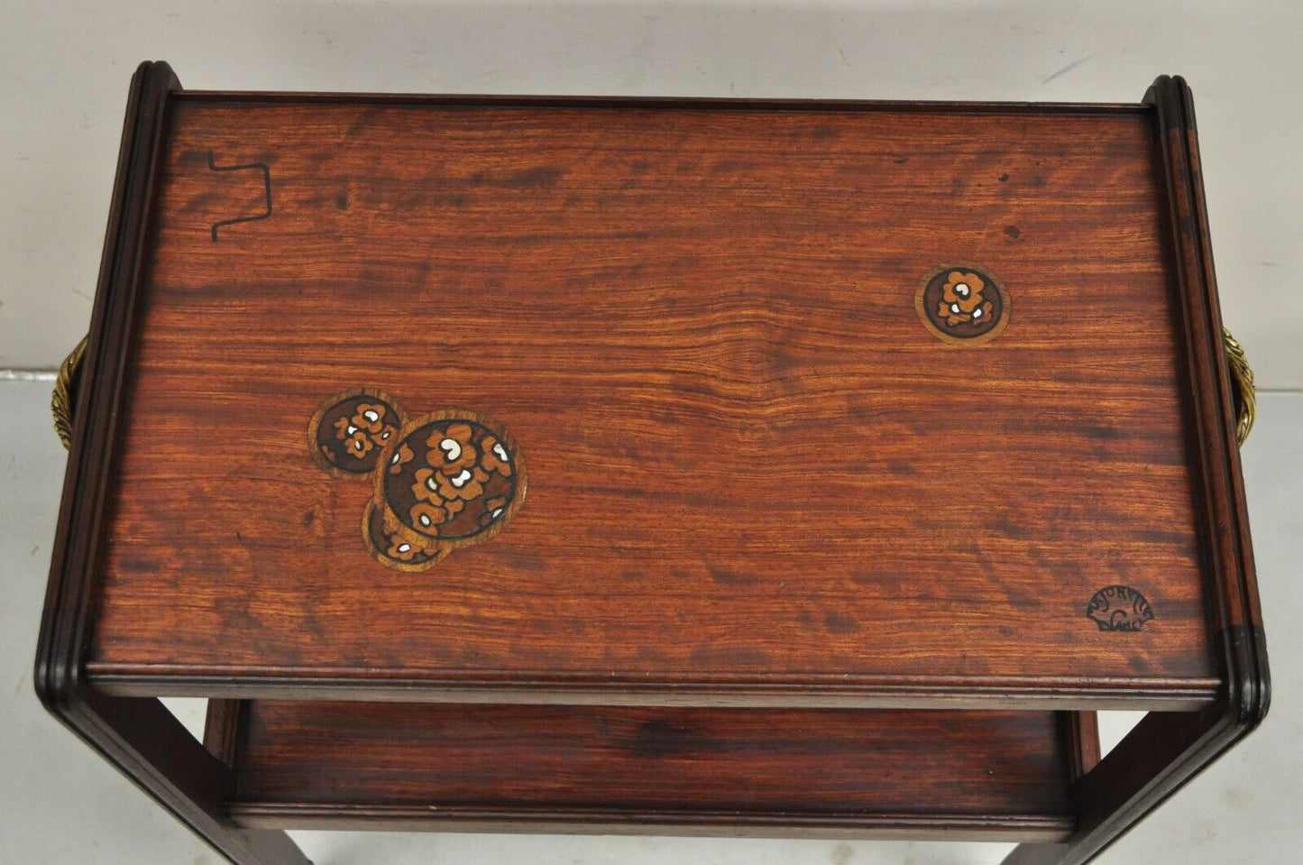 Antique Louis Majorelle French Art Nouveau Inlaid Mahogany 2 Tier Side Table