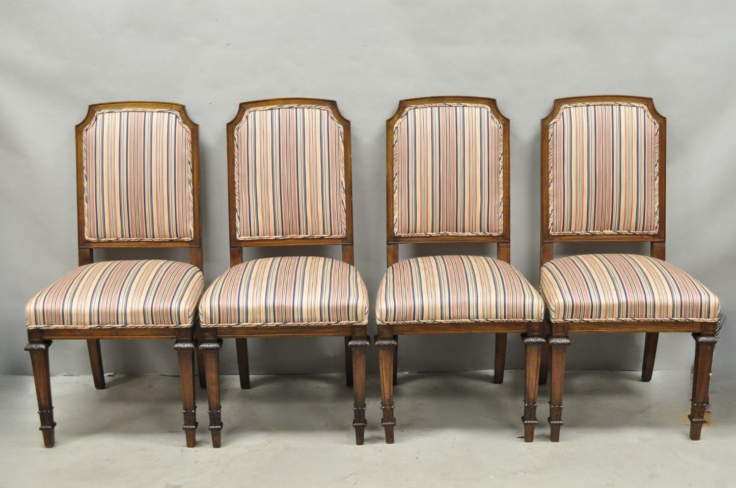 Vintage French Country Provincial Style Carved Walnut Dining Side Chair Set of 4