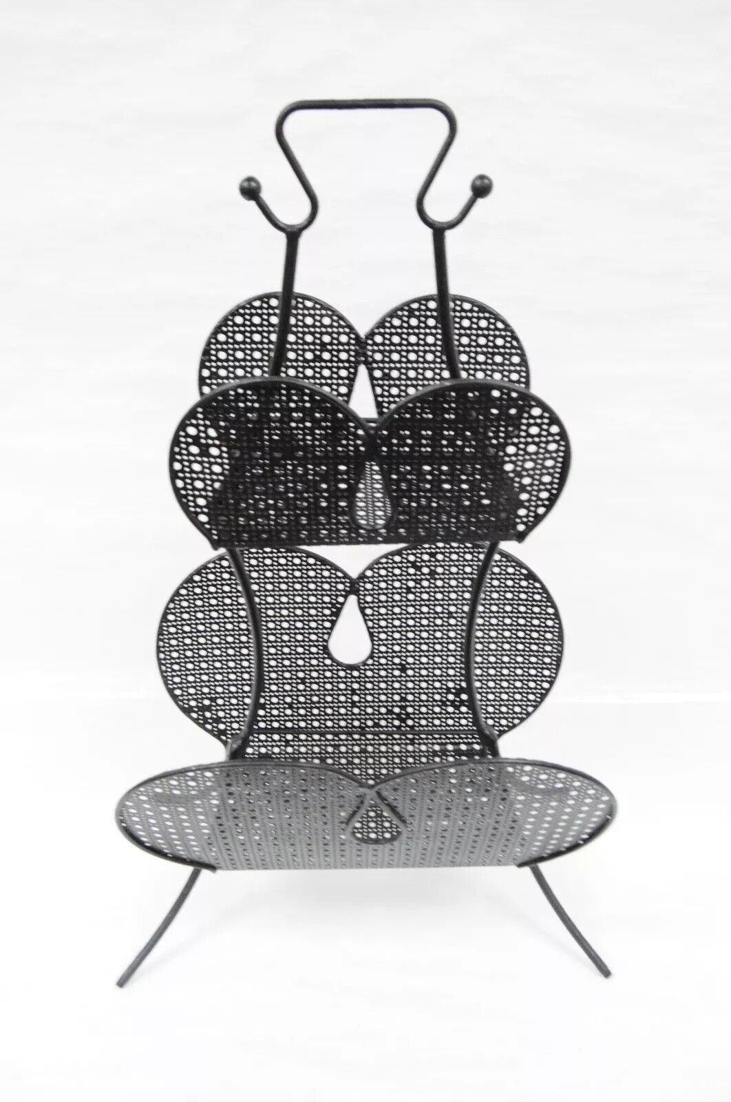 Mathieu Mategot Mid Century Modern Black Hairpin Metal Mesh 2 Tier Magazine Rack