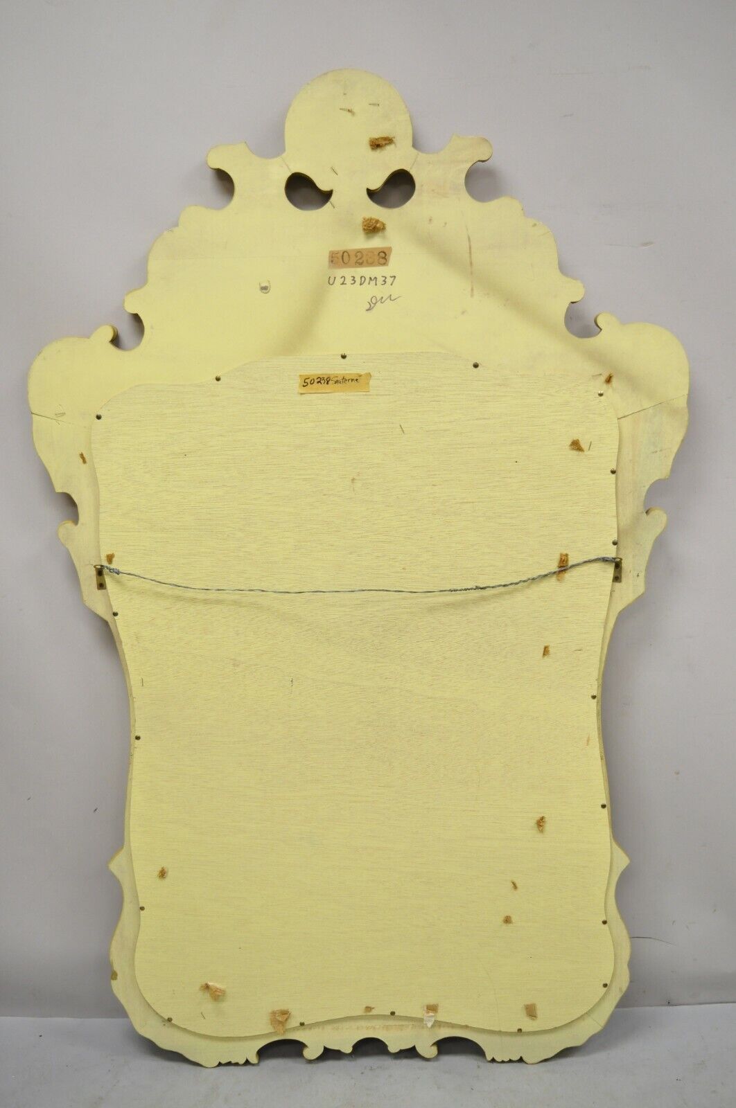 Vintage Yellow Chinoiserie Shell Carved Wall Mirror by Union National