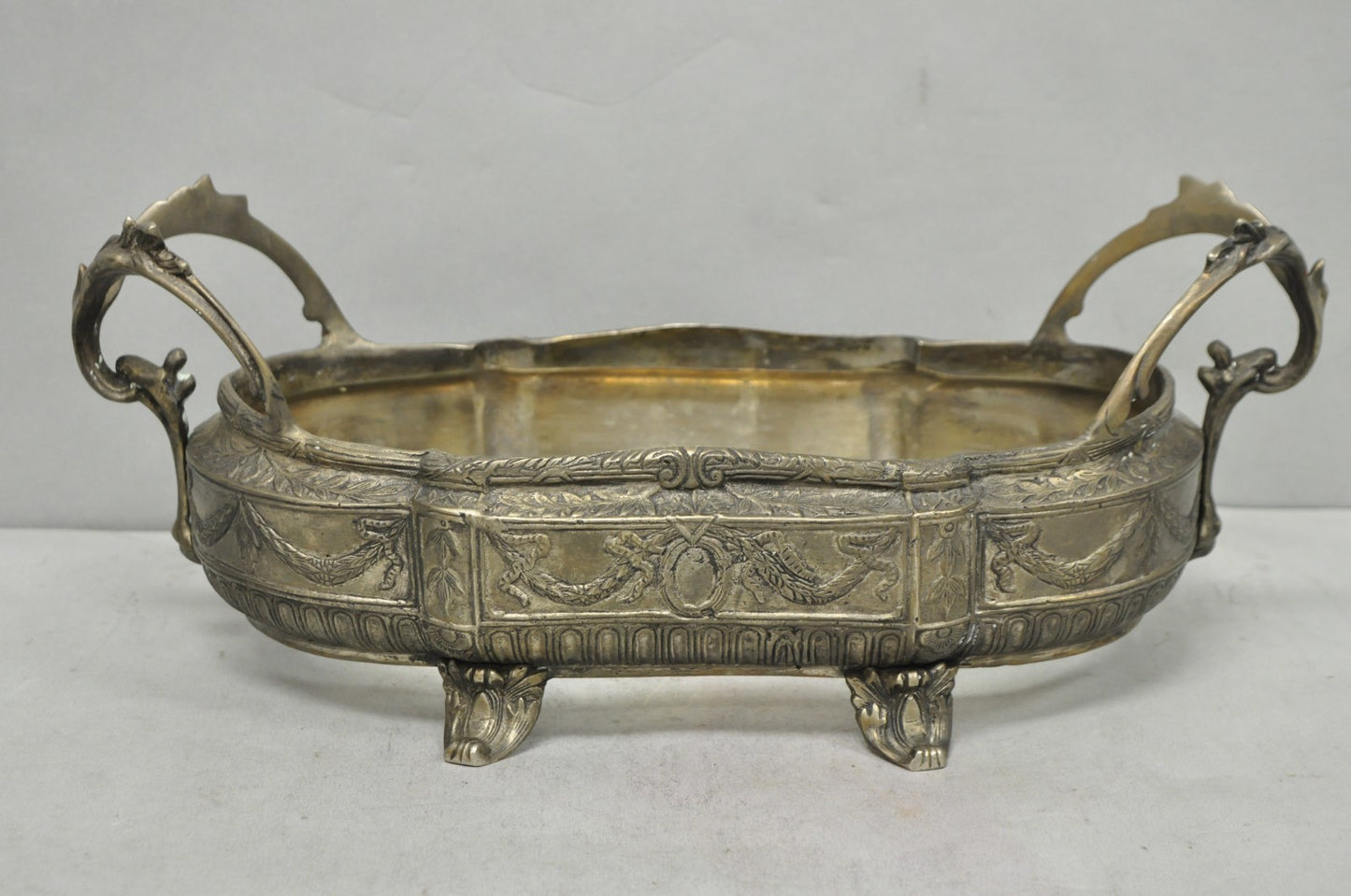 Vintage French Louis XVI Baroque Style Bronze Planter Centerpiece Bowl Dish