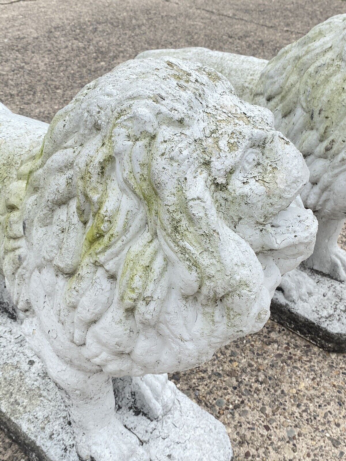 Large Vintage Classical Style Standing Lion Cement Guardian Garden Statue - Pair