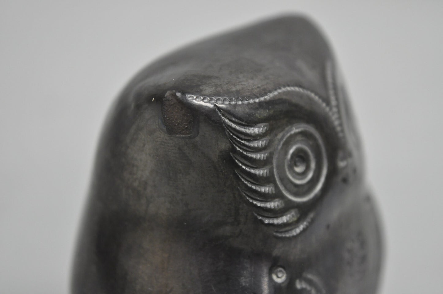 Dona Rosa Barro Negro Black Pottery 4" Carved Owl Figurine Mid Century Modern