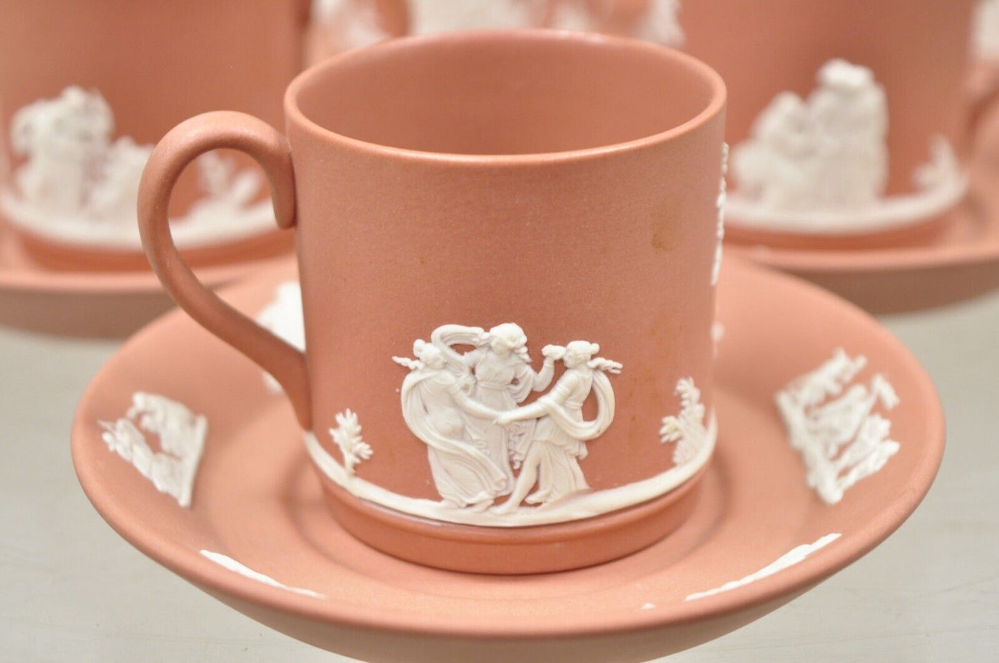 Wedgewood Terracotta Jasperware Miniature Tea Set Demitasse Cup & Saucer 14 pcs
