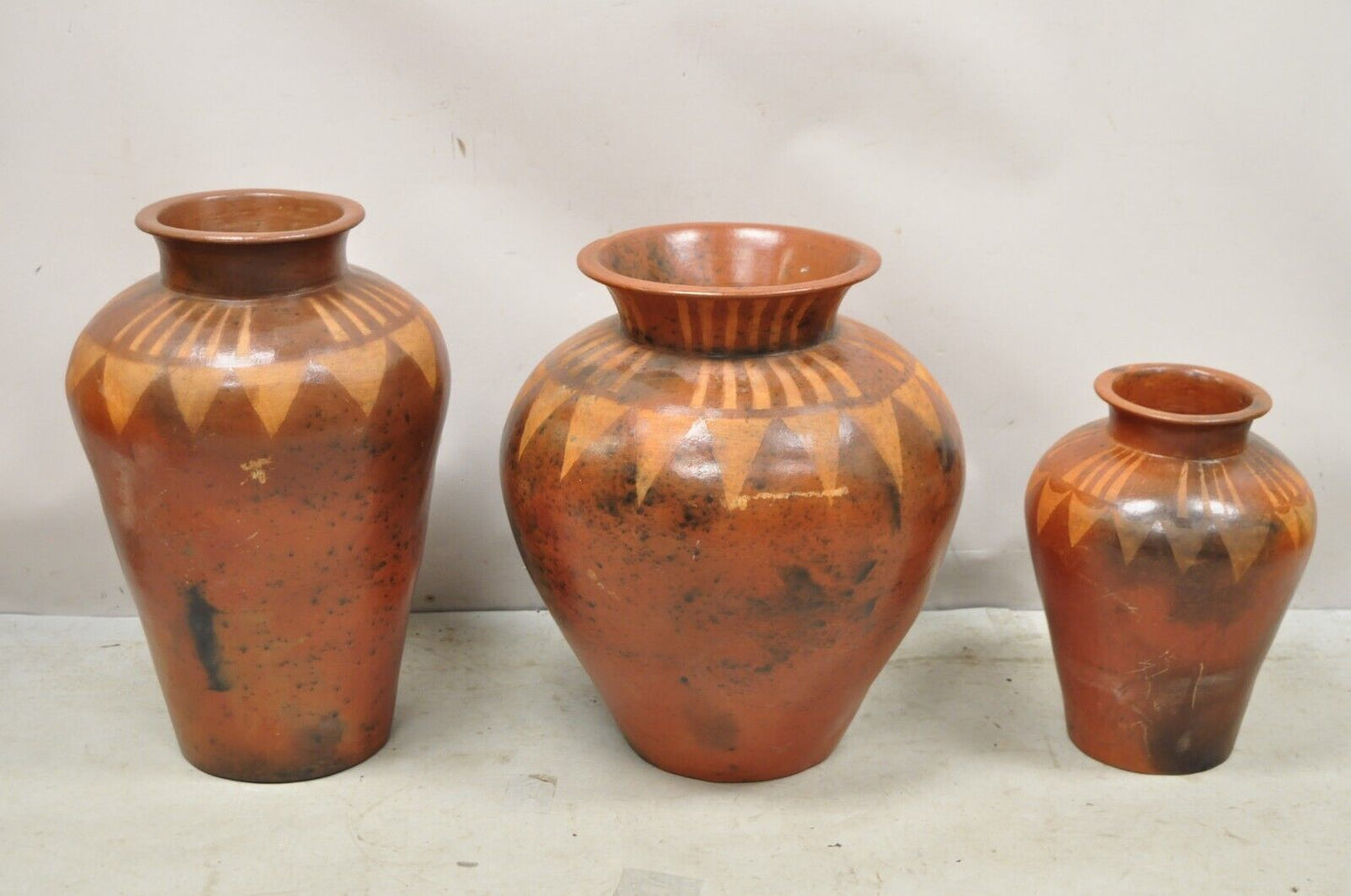 Lombok Crafts Indonesian Terracotta Clay Pottery Graduating Pot Jugs- Set of 3