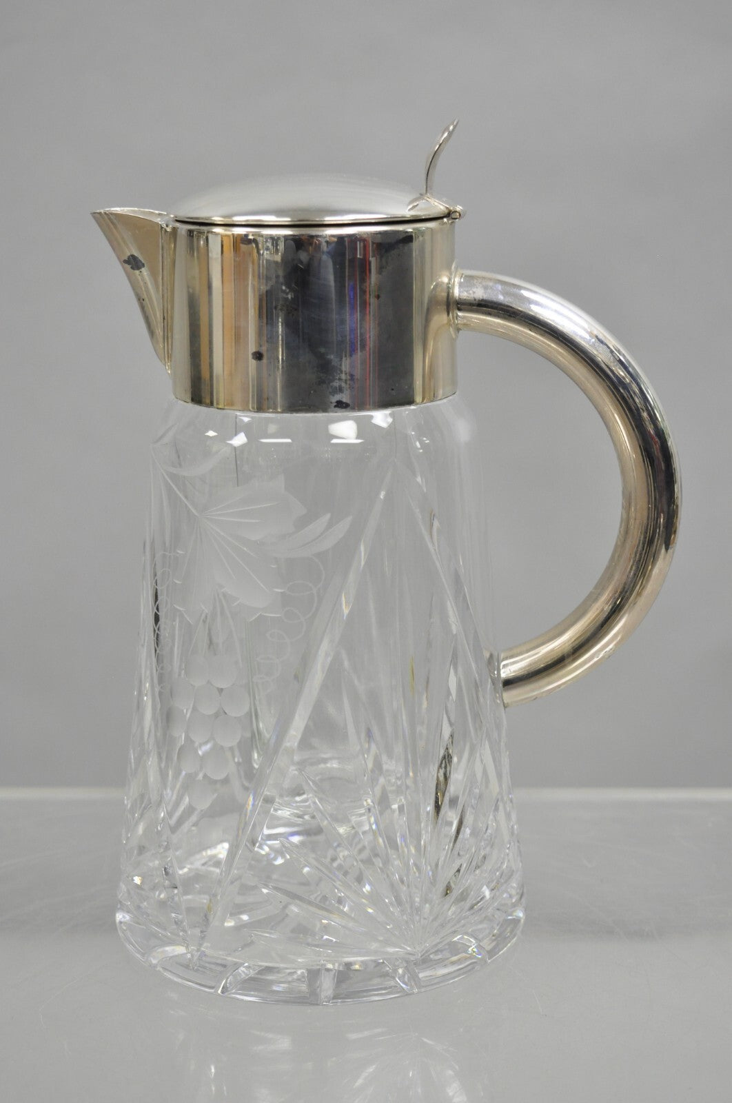 Antique Victorian German Silver Plated Cut Crystal Glass Lemonade Water Pitcher