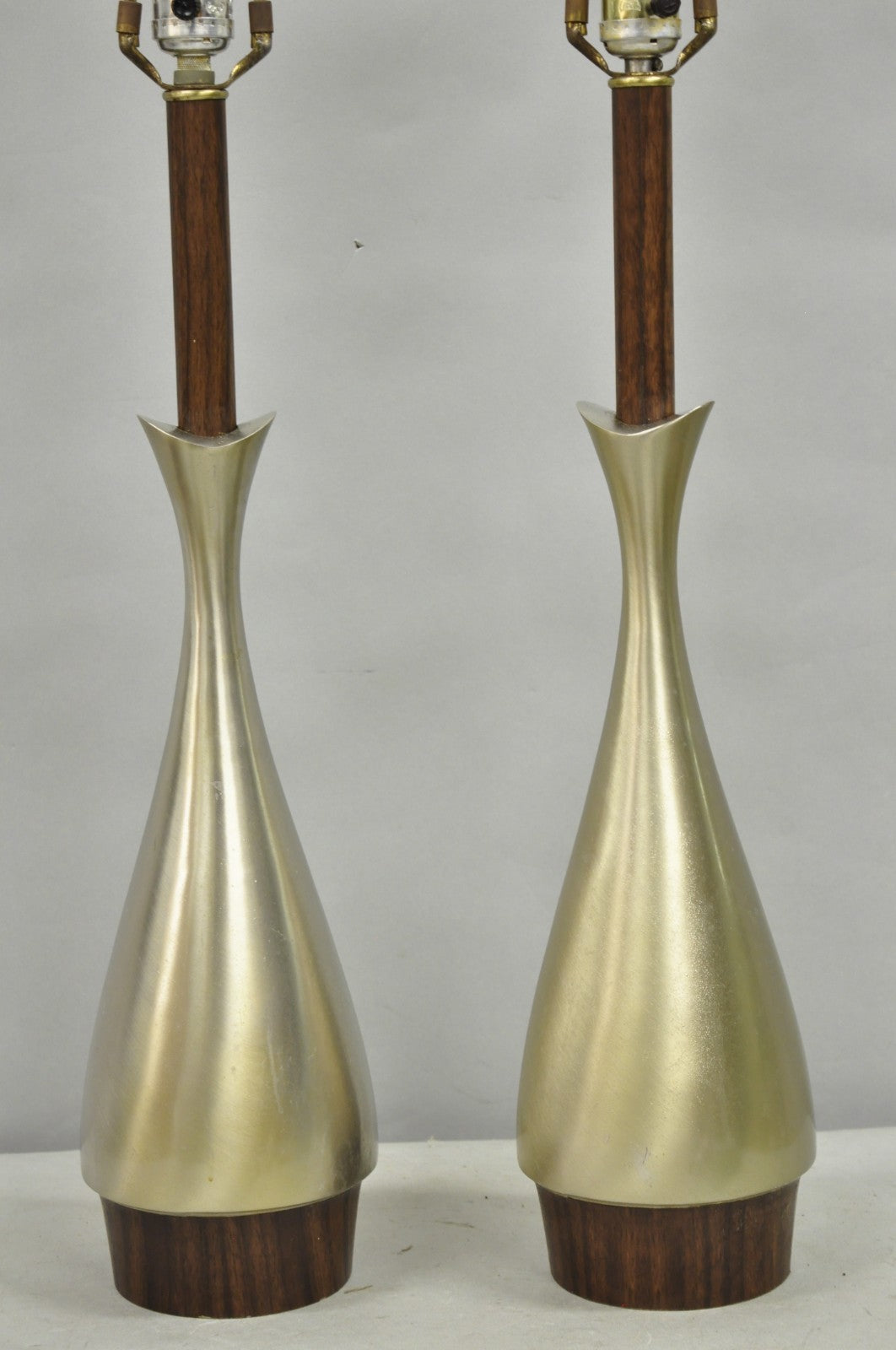 Vintage Mid Century Modern Sculptural Brushed Metal Table Lamps by Laurel - Pair