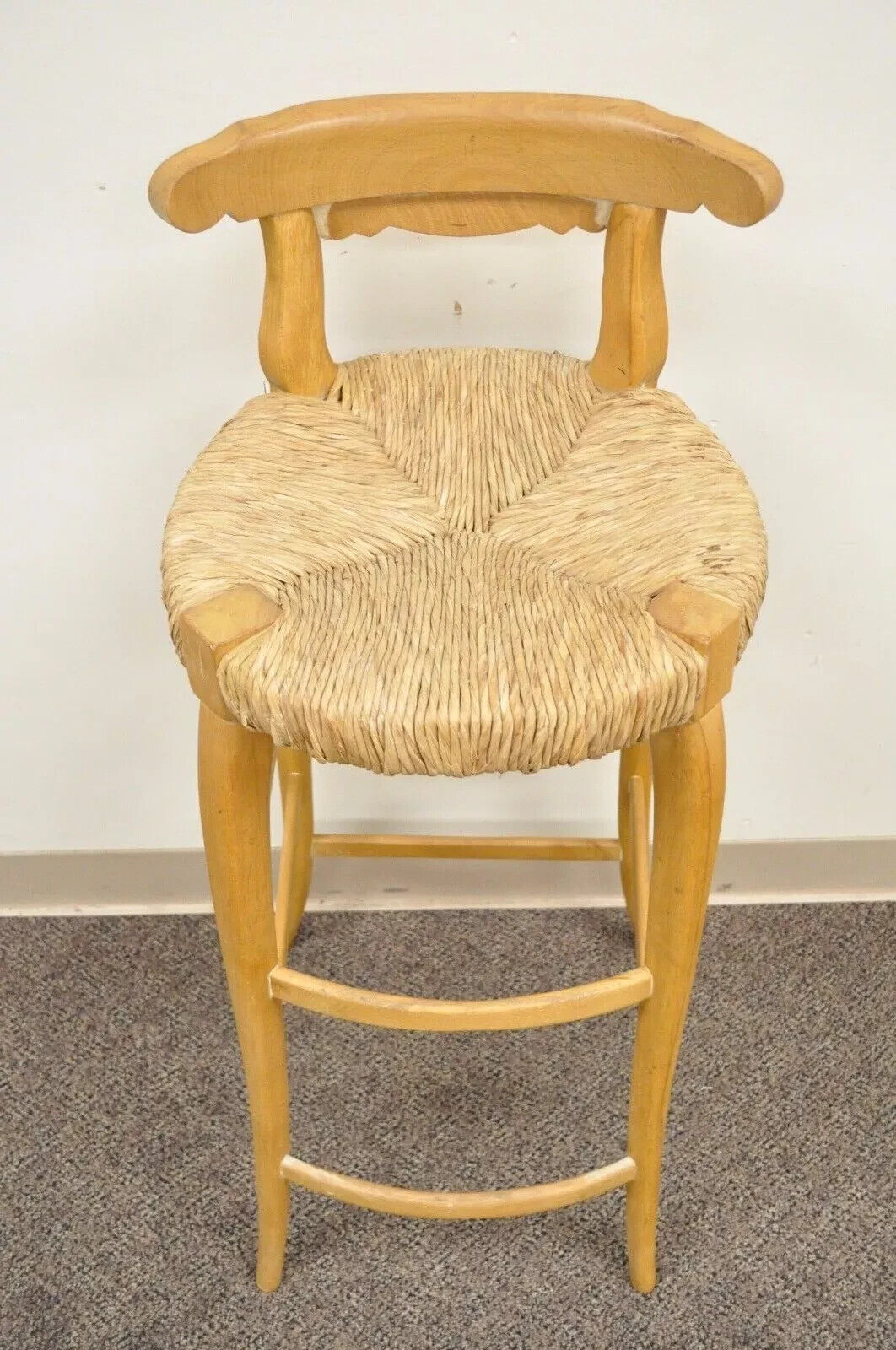 Garcia Imports Spain French Country Primitive Wooden Rush Seat Bar Stool Chair
