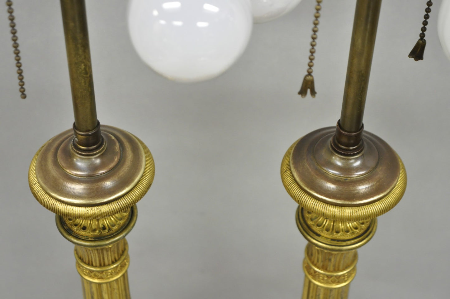 Antique French Empire Neoclassical Bronze Candlestick Column Table Lamps a Pair