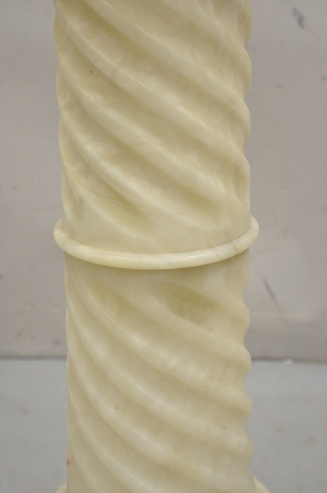 Antique Italian Classical Alabaster Marble Spiral Column 28" Short Pedestal