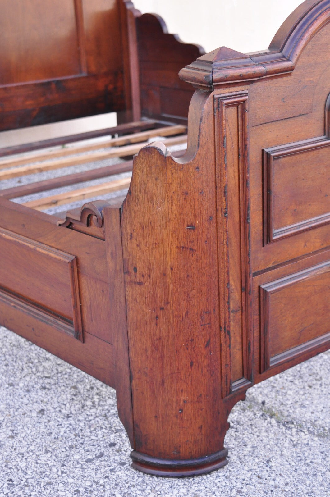 Antique Eastlake Victorian Stately Carved Walnut Highback Full Size Bed Frame