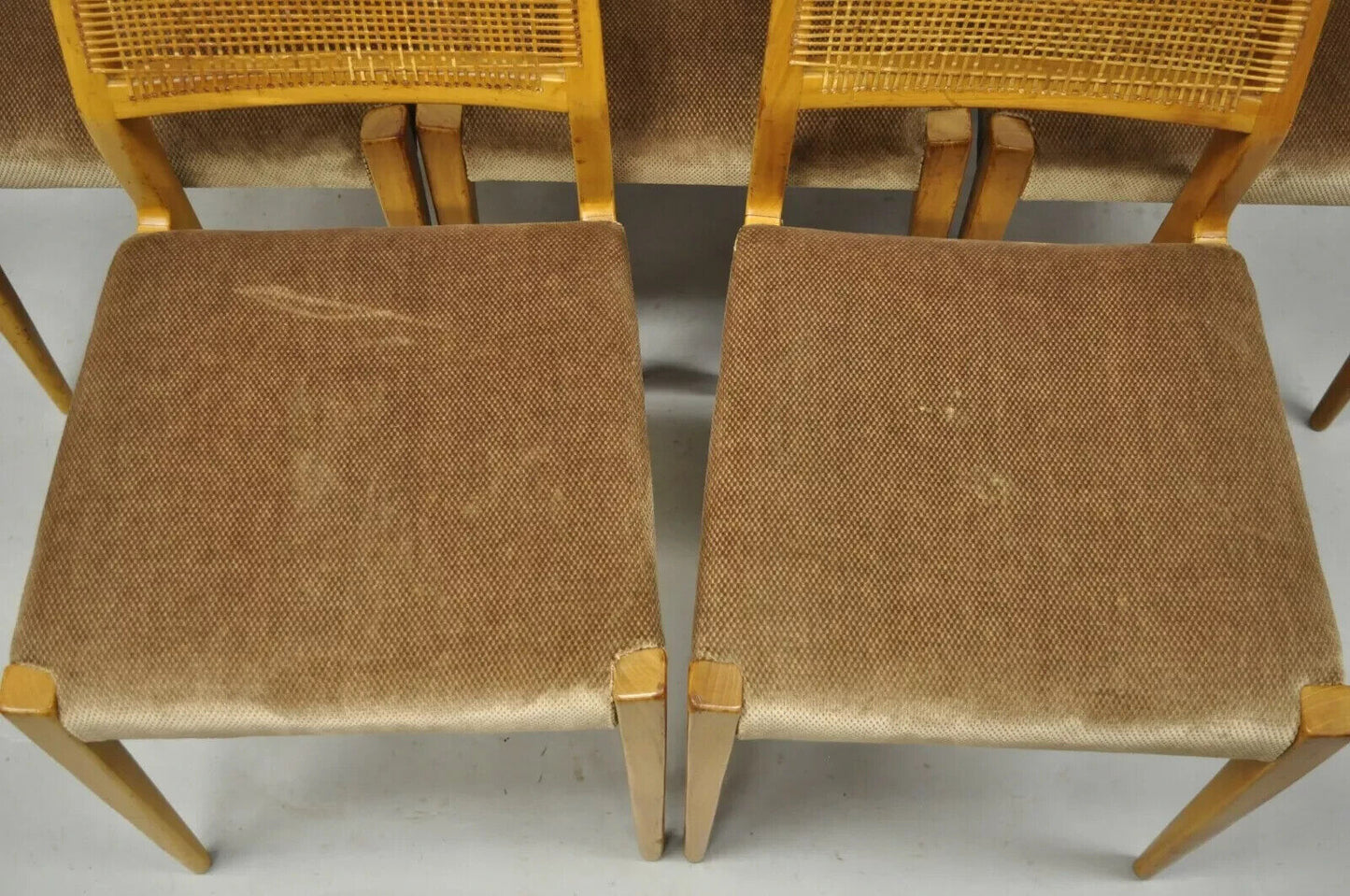 Vintage Mid Century Danish Modern Birch Wood Cane Back Dining Chairs - Set of 6