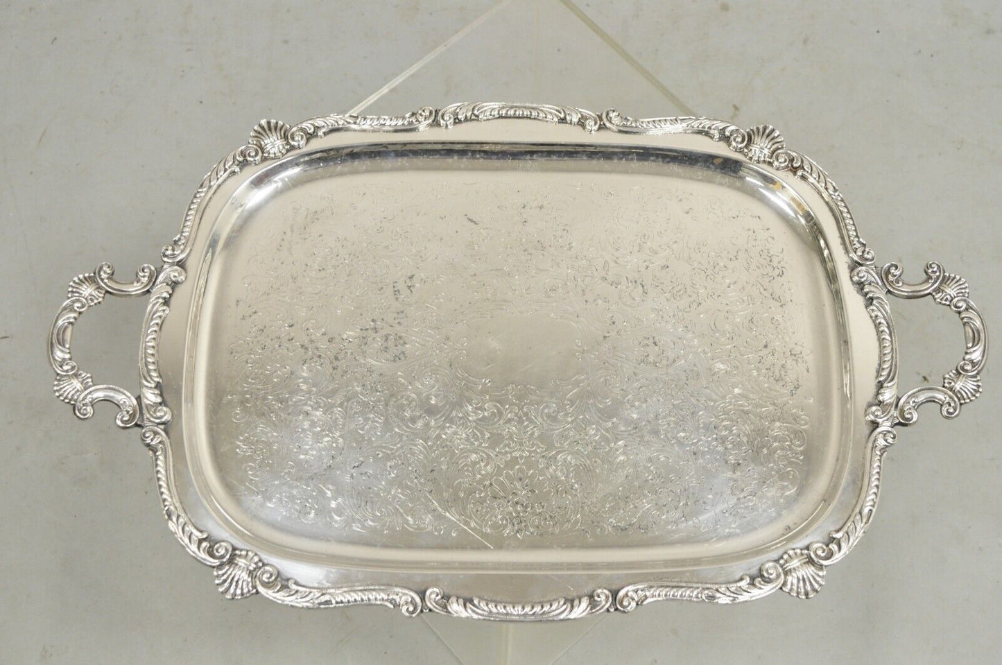 Vintage English Victorian BSC Silver Plater Twin Handle Serving Platter Tray