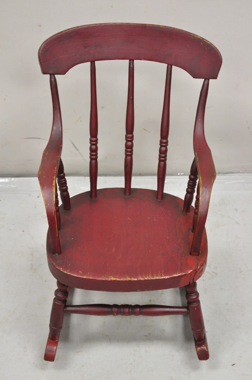 Antique American Primitive Spindle Back Small Child's Rocker Rocking Chair