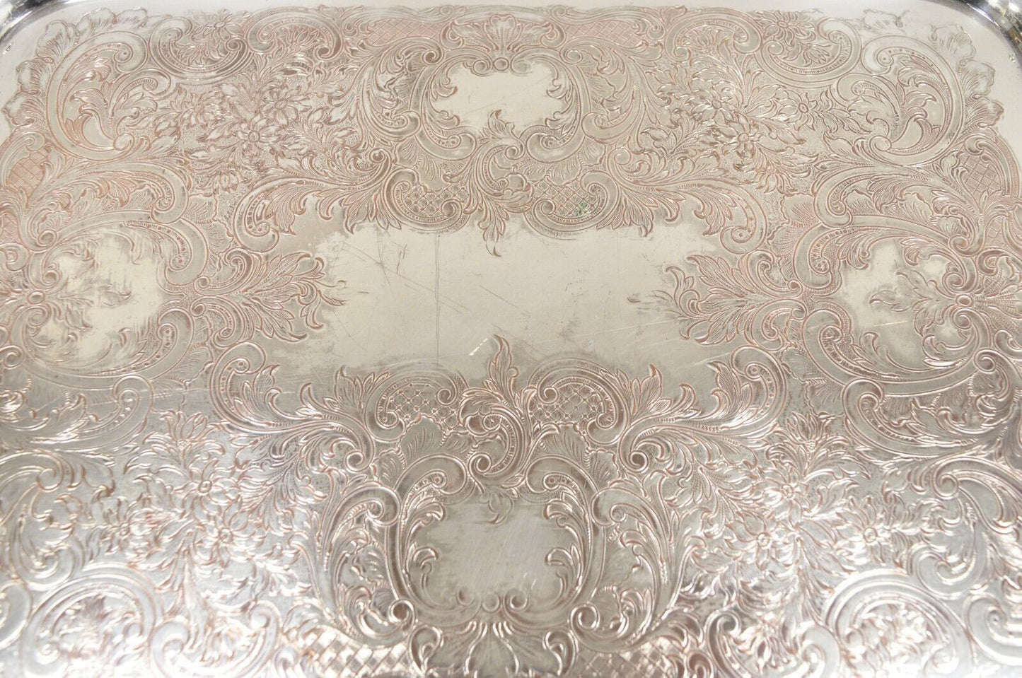 Antique English Victorian Grapevine & Cluster Twin Handle Serving Platter Tray