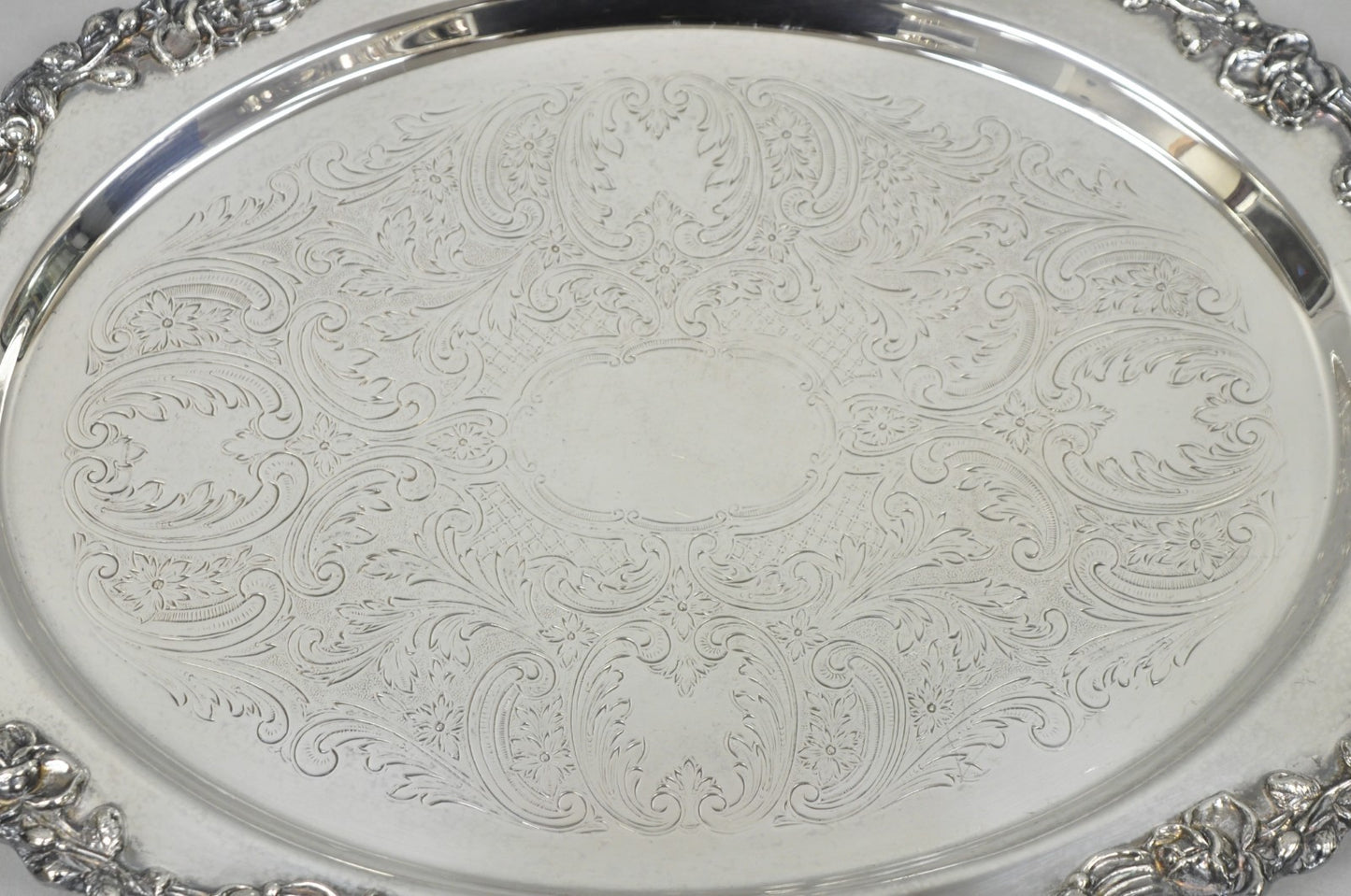 Vintage Sheffield English Victorian Oval Silver Plated Footed Bar Tray w/Handles
