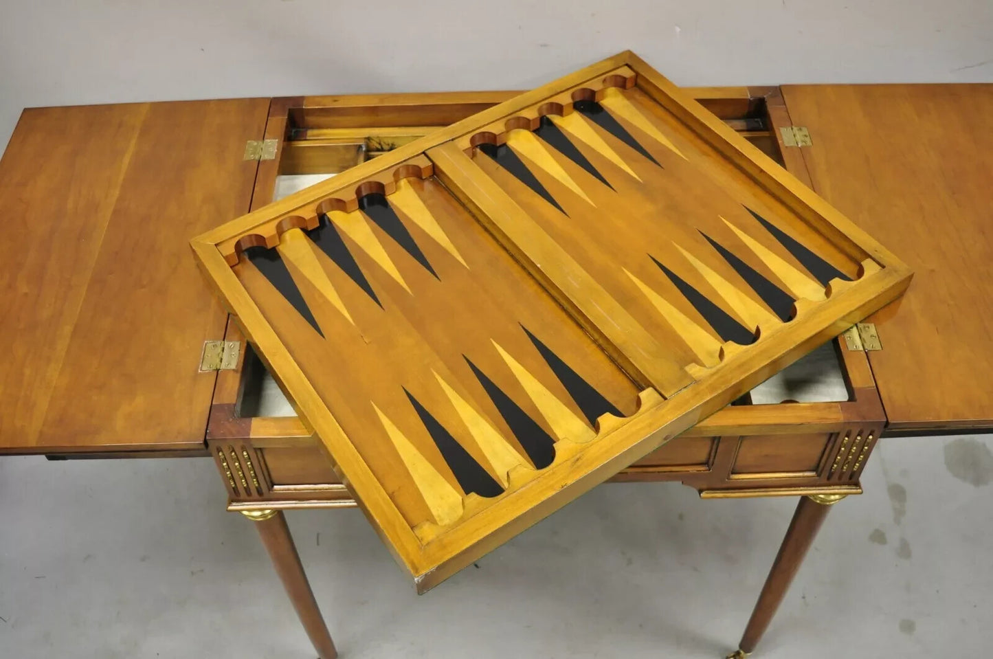 Vintage French Louis XVI Style Cherry Wood Flip Top Backgammon Card Game Table