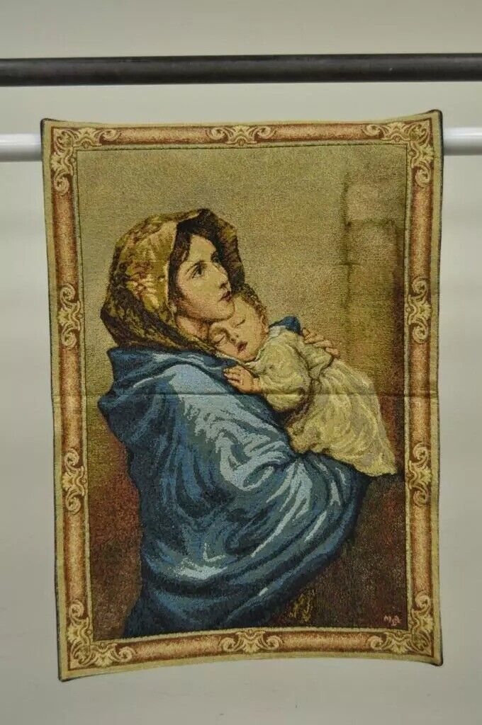 25"x18" French Wall Hanging Tapestry Aubusson Mother and Child Madonna Ferruzzi