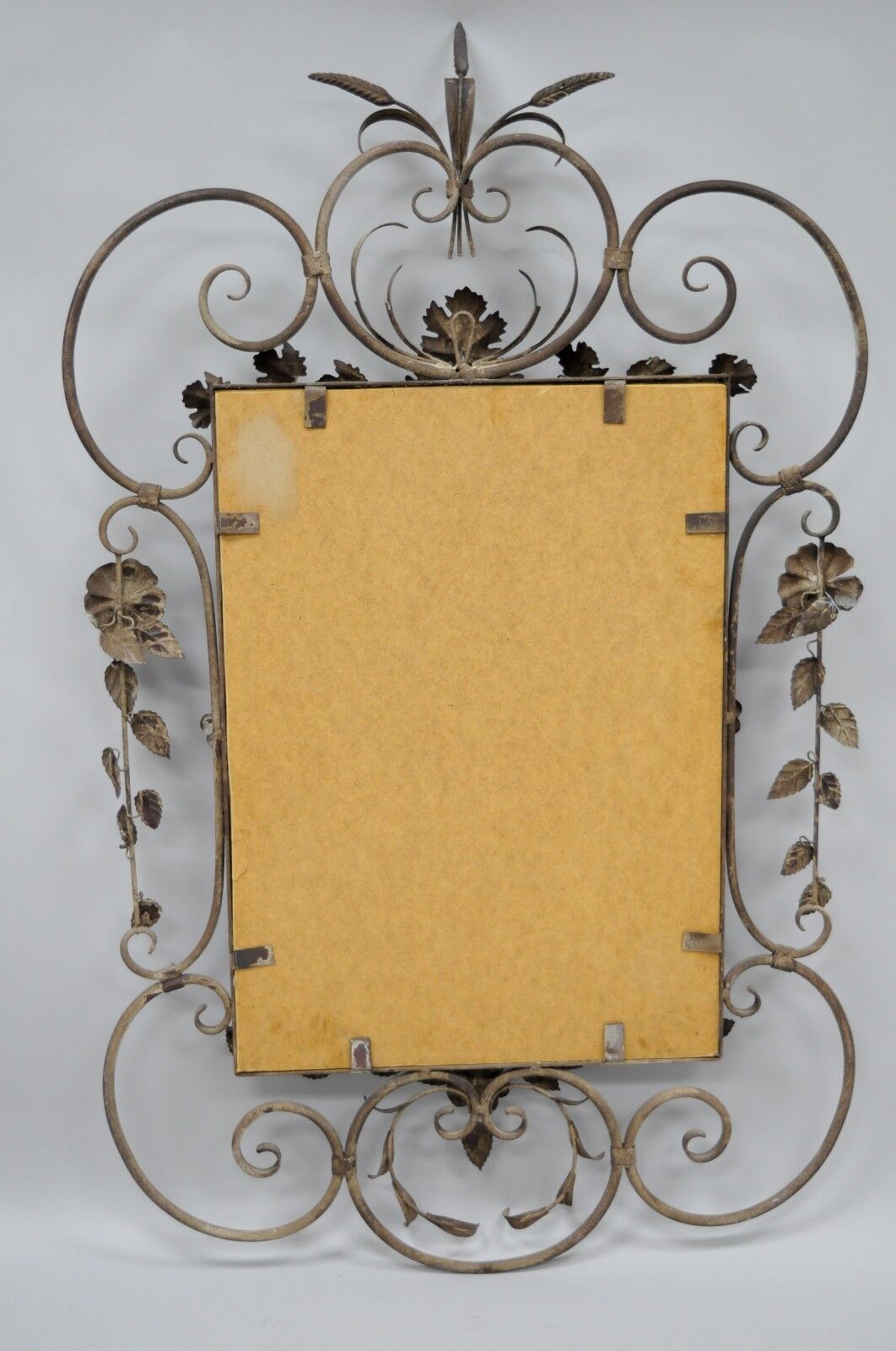 Italian Hollywood Regency Iron Tole Metal Wheat Sheaf Scroll Wall Mirror 50 x 31
