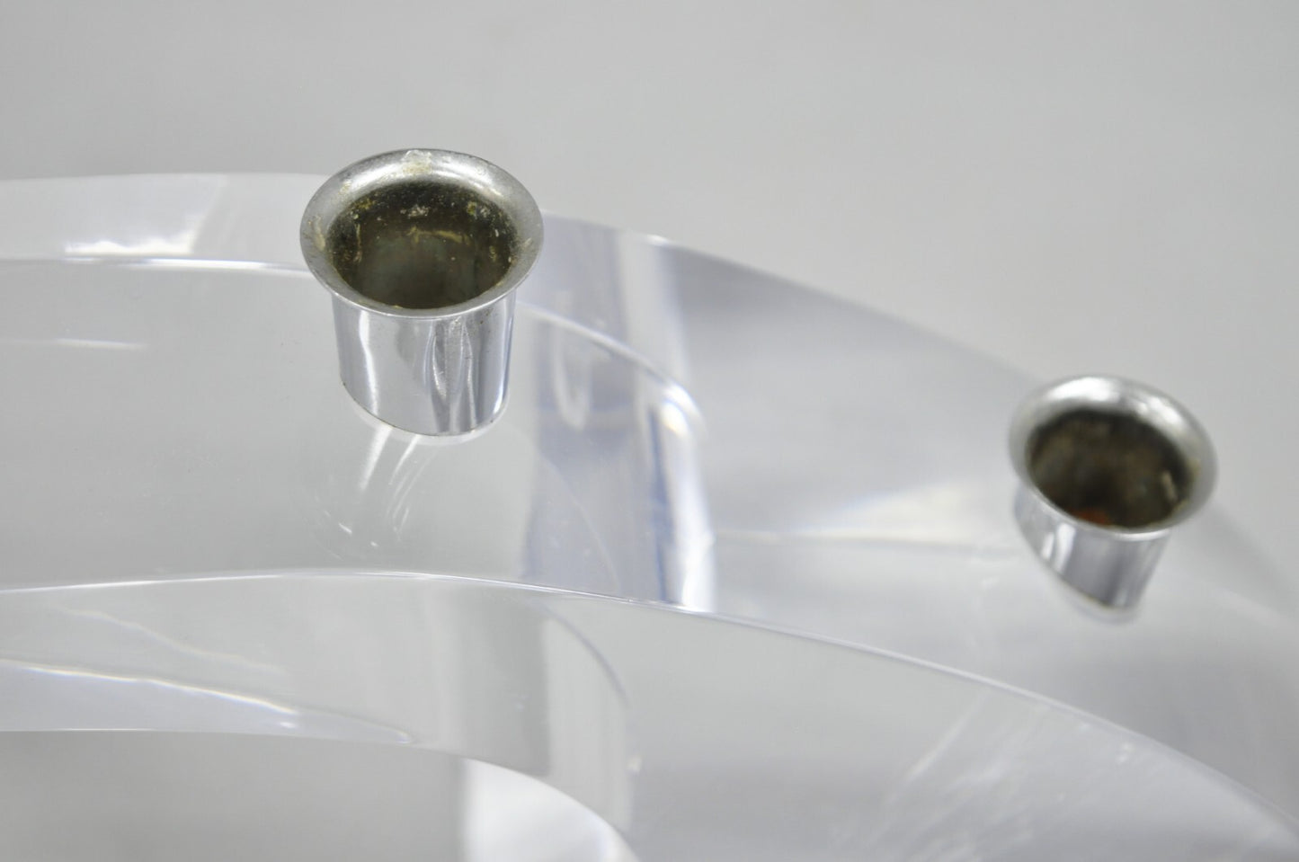 Vintage Mid Century Modern Lucite Chrome Sculptural Arched Candlestick Holder