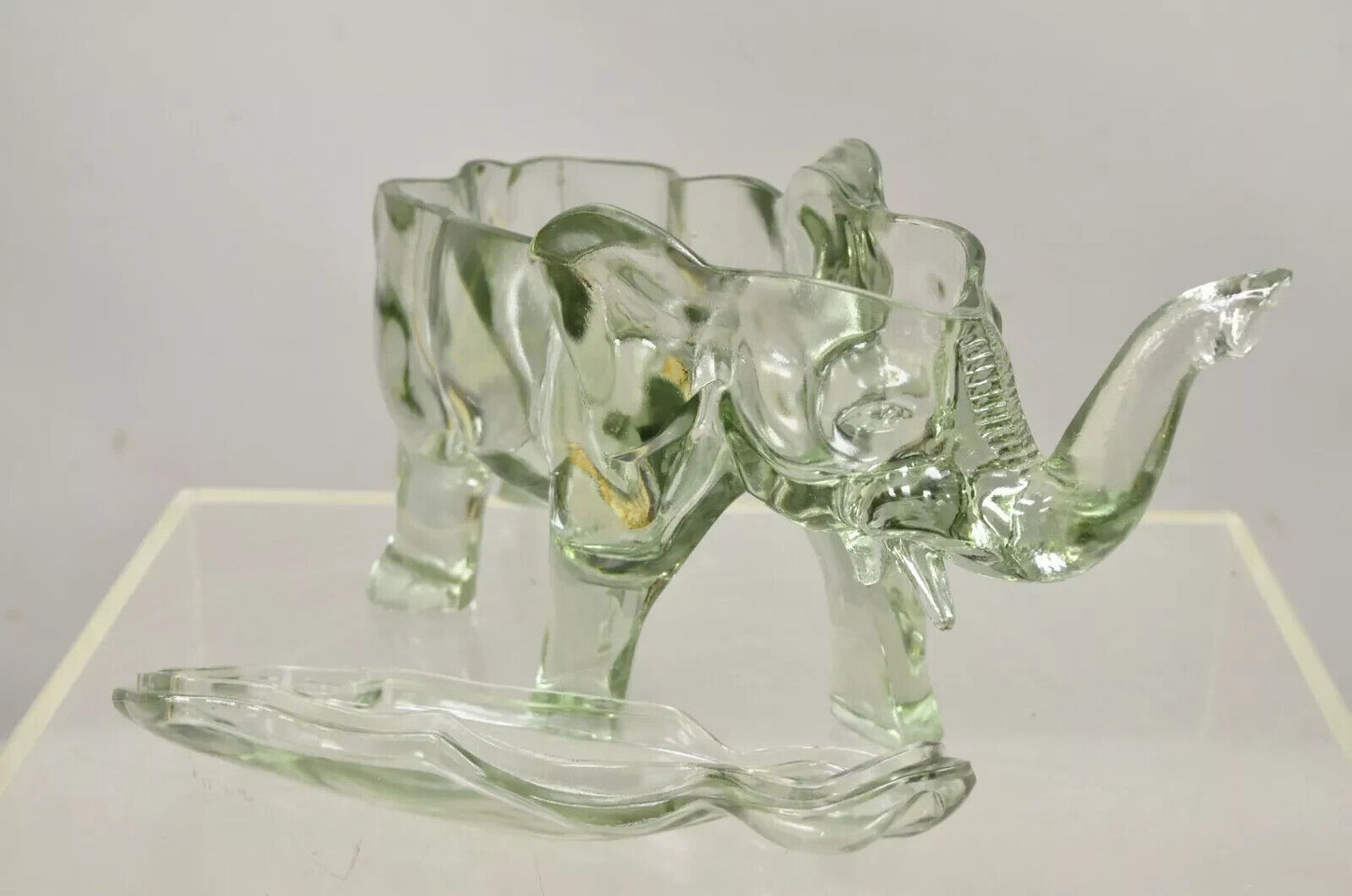 Vintage Tiara Indiana Glass 15" Elephant Lidded Candy Trinket Dish in Box