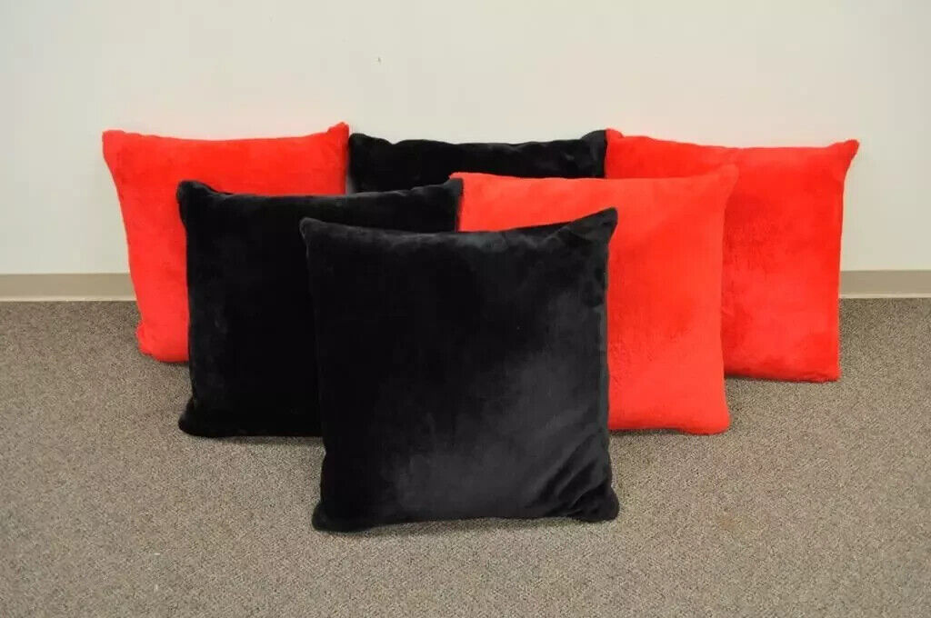 6 Vintage 27" Mid Century Modern Oversized Plush Red & Black Floor Throw Pillows